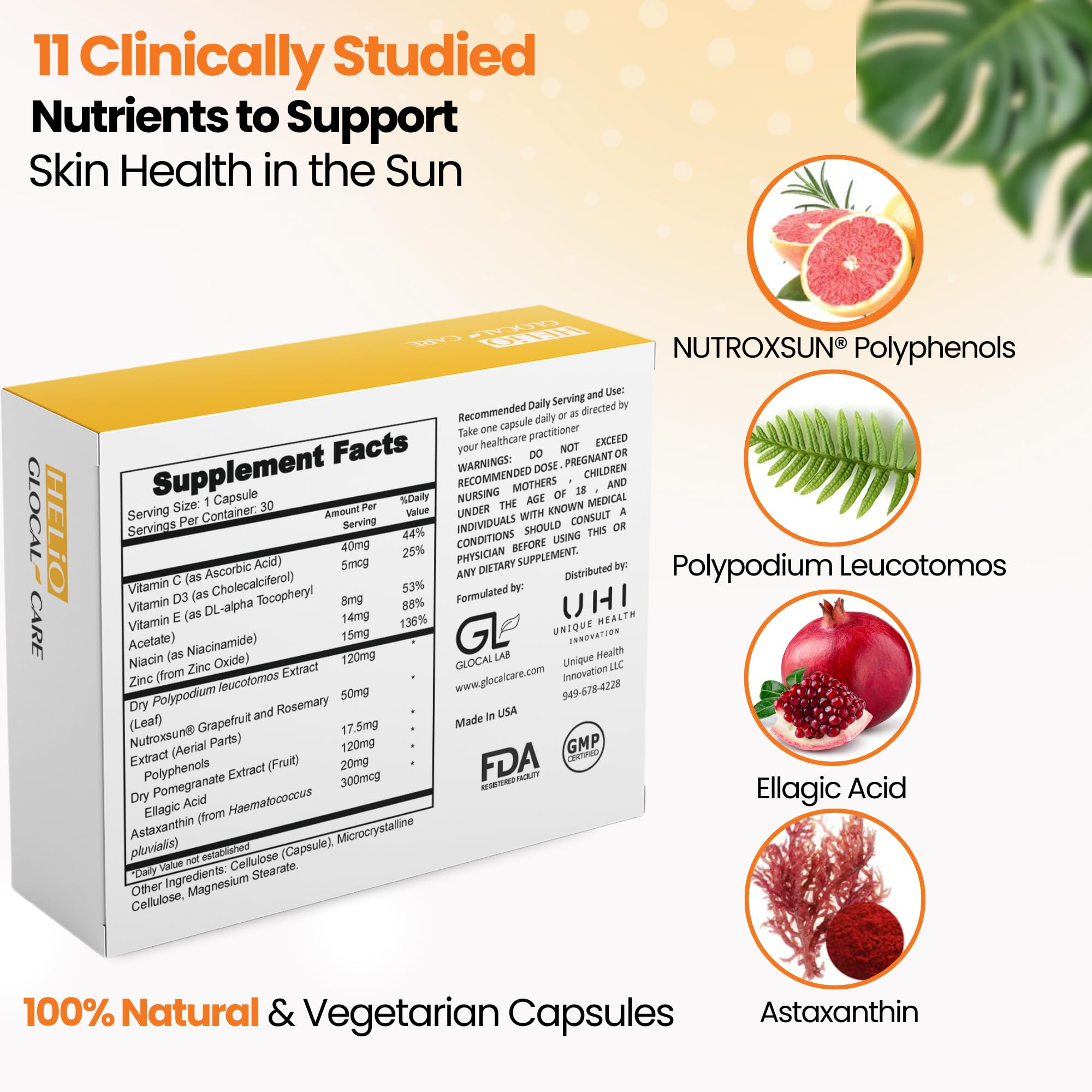 GlocalCare Helio – Antioxidant Sun Defense & Skin Rejuvenation Supplement (30 Capsules)