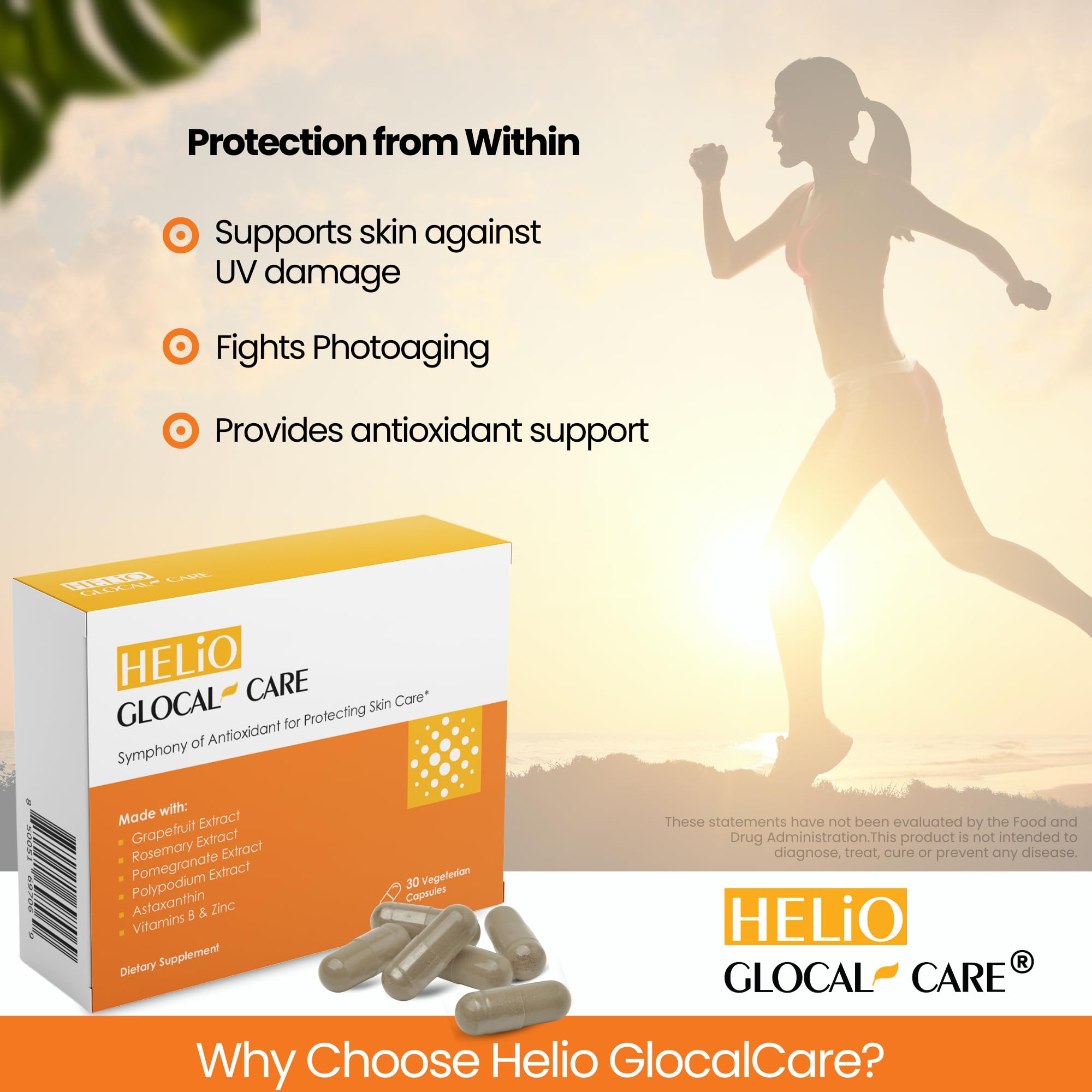 GlocalCare Helio – Antioxidant Sun Defense & Skin Rejuvenation Supplement (30 Capsules)