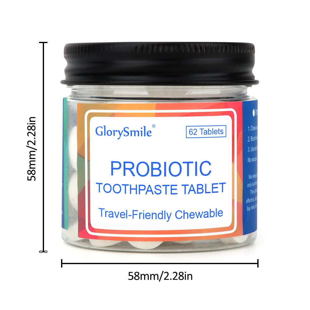 GlorySmile Toothpaste Tablets – Nano Hydroxyapatite with Probiotics, Fluoride-Free, Plastic-Free, Mint – 62ct Eco & Travel Friendly