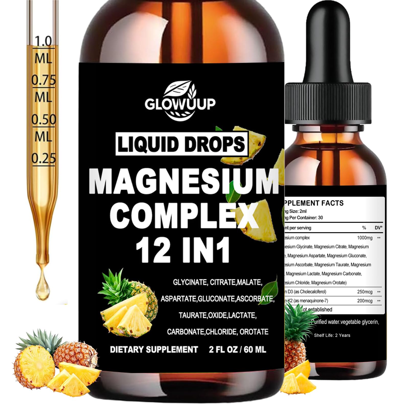 GLOVVUUP Magnesium 12-in-1 Complex 1000mg | Liquid Drops with Glycinate & More