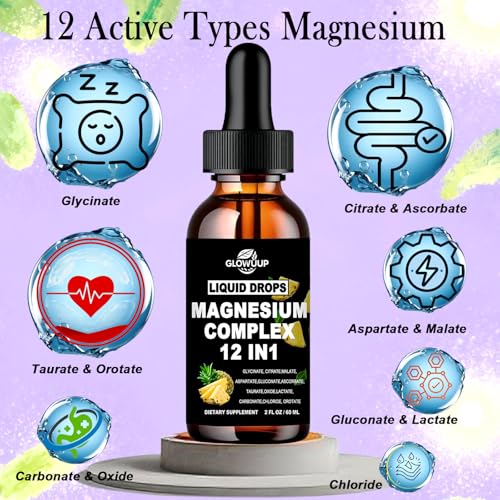 GLOVVUUP Magnesium 12-in-1 Complex 1000mg | Liquid Drops with Glycinate & More