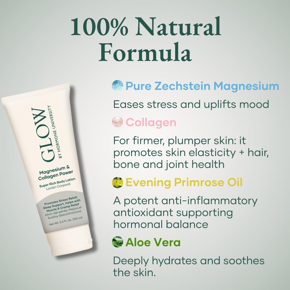 Glow by Hormone University - Magnesium Lotion with Collagen - Magnesium Cream - Bedtime Routine Sleep Lotion - The Highest Concentration of Genuine Zechstein Magnesium Chloride (Pack of 1)
