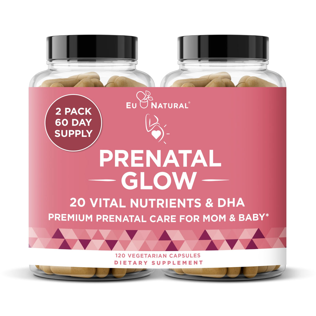 Glow Prenatal Vitamins for Women by Eu Natural – 20-in-1 DHA & Folic Acid, Vegetarian, 120 Capsules