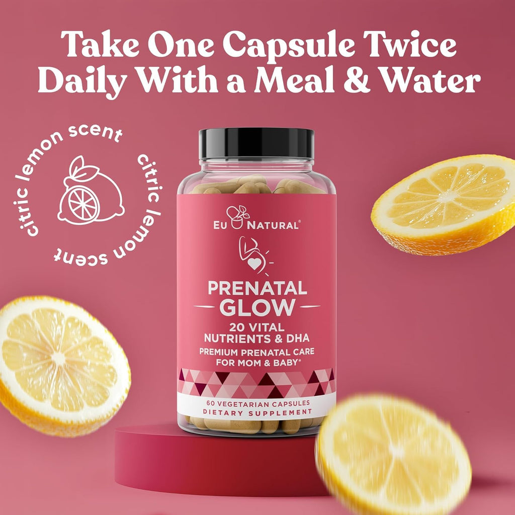 Glow Prenatal Vitamins – 60 Capsules, 20-in-1 Nutrients for Healthy Pregnancy