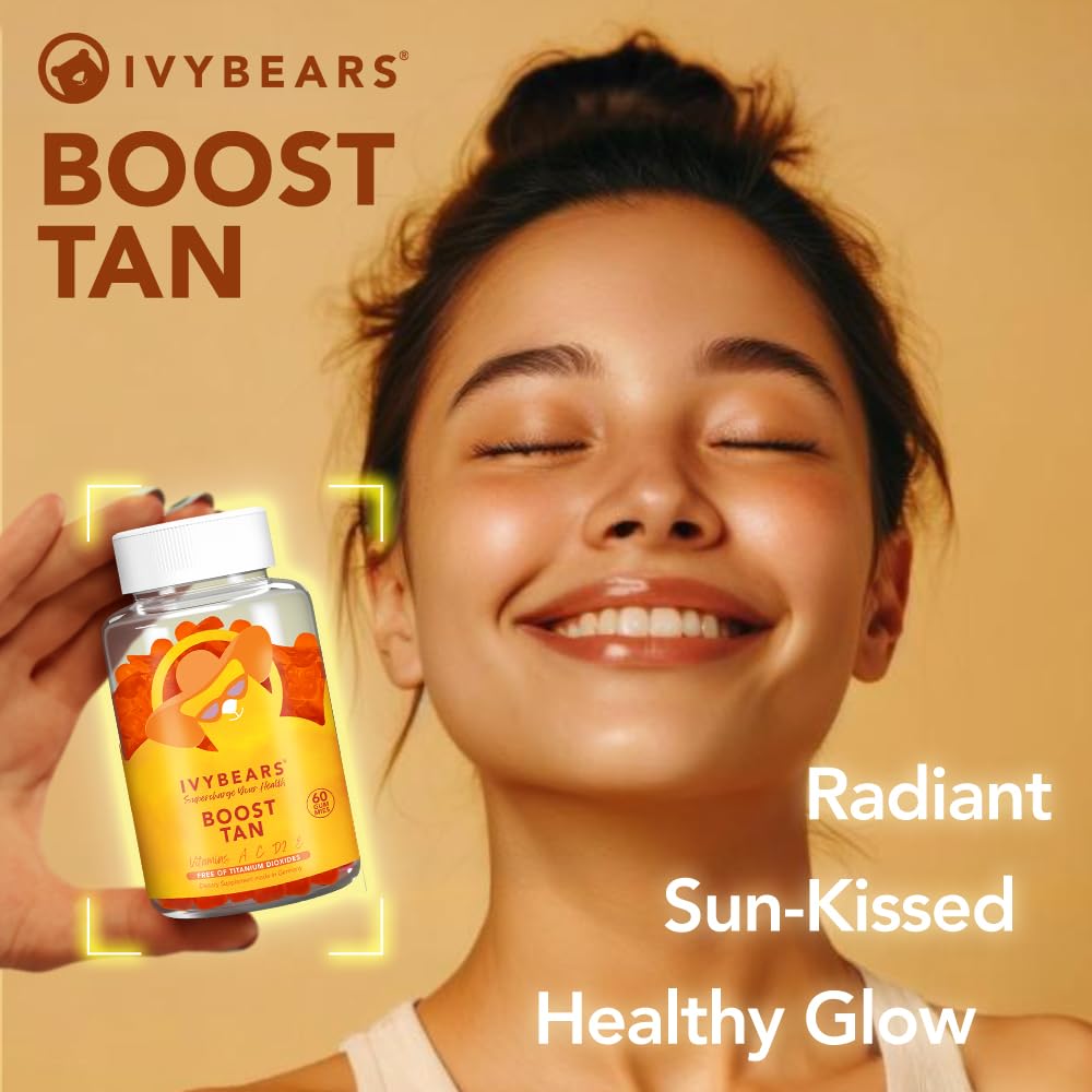 Glow Tanning Gummies - Vegan Beta Carotene and Vitamins A C D2 E | Made in Germany