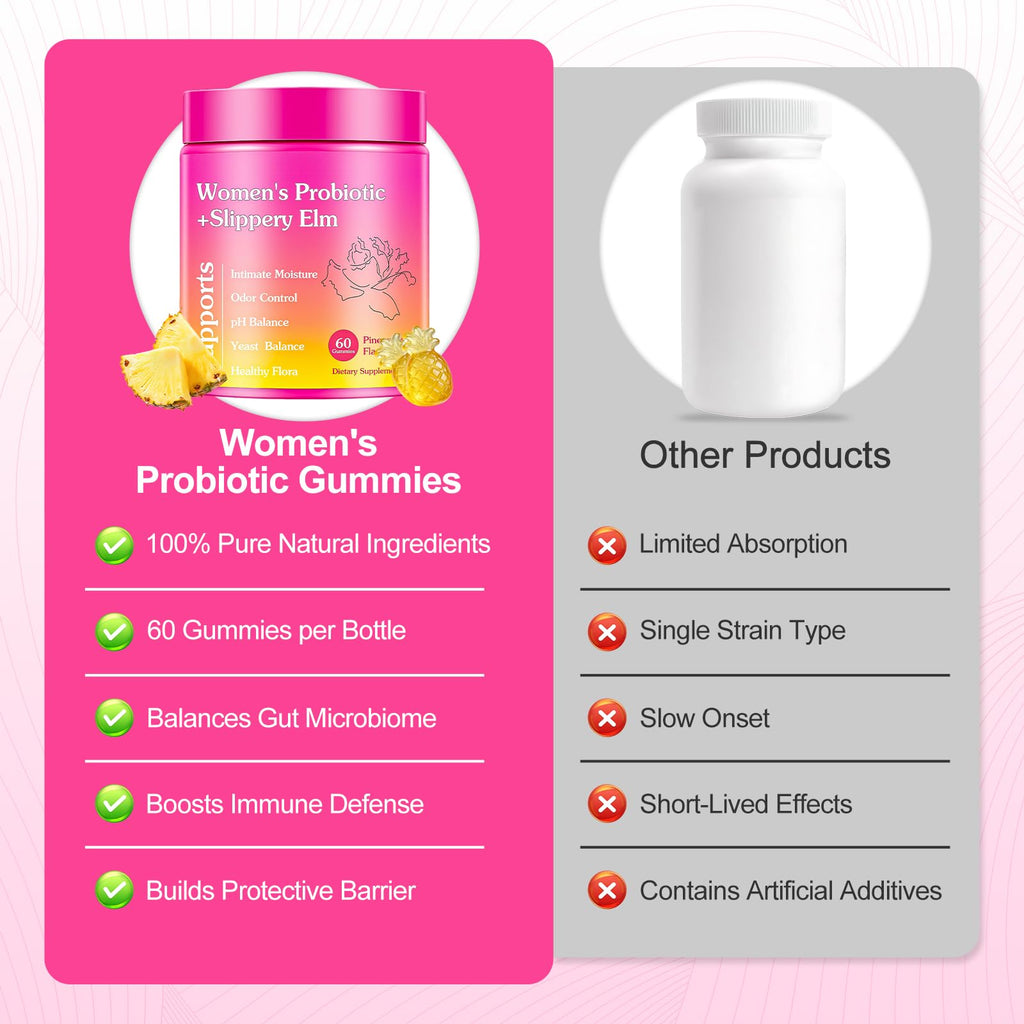 Glowshave Her Juicy Feminine Probiotics Gummies for Women, Pineapple with Slippery Elm - 60 Gummies