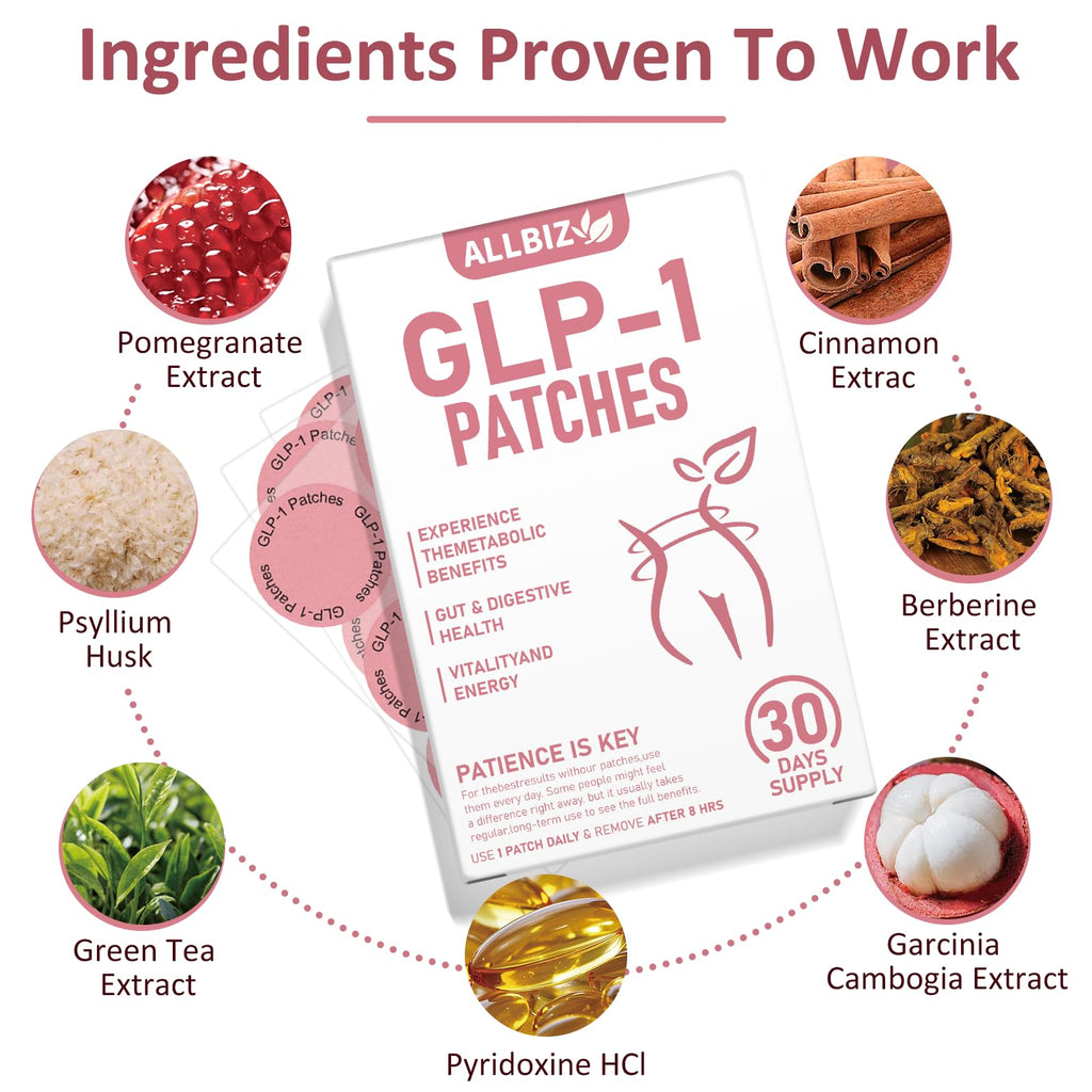 GLP-1 Patches | All Natural Formula | Berberine, Pomegranate, Green Tea, L-Glutamine | New & Improved Kind of GLP-1 Patches | 30 Count