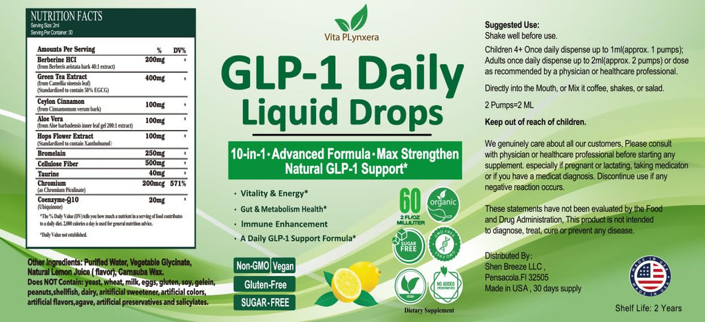 GLP-1 Support Liquid Drops – 10-in-1 Metabolism & Gut Health | Vegan, Non-GMO