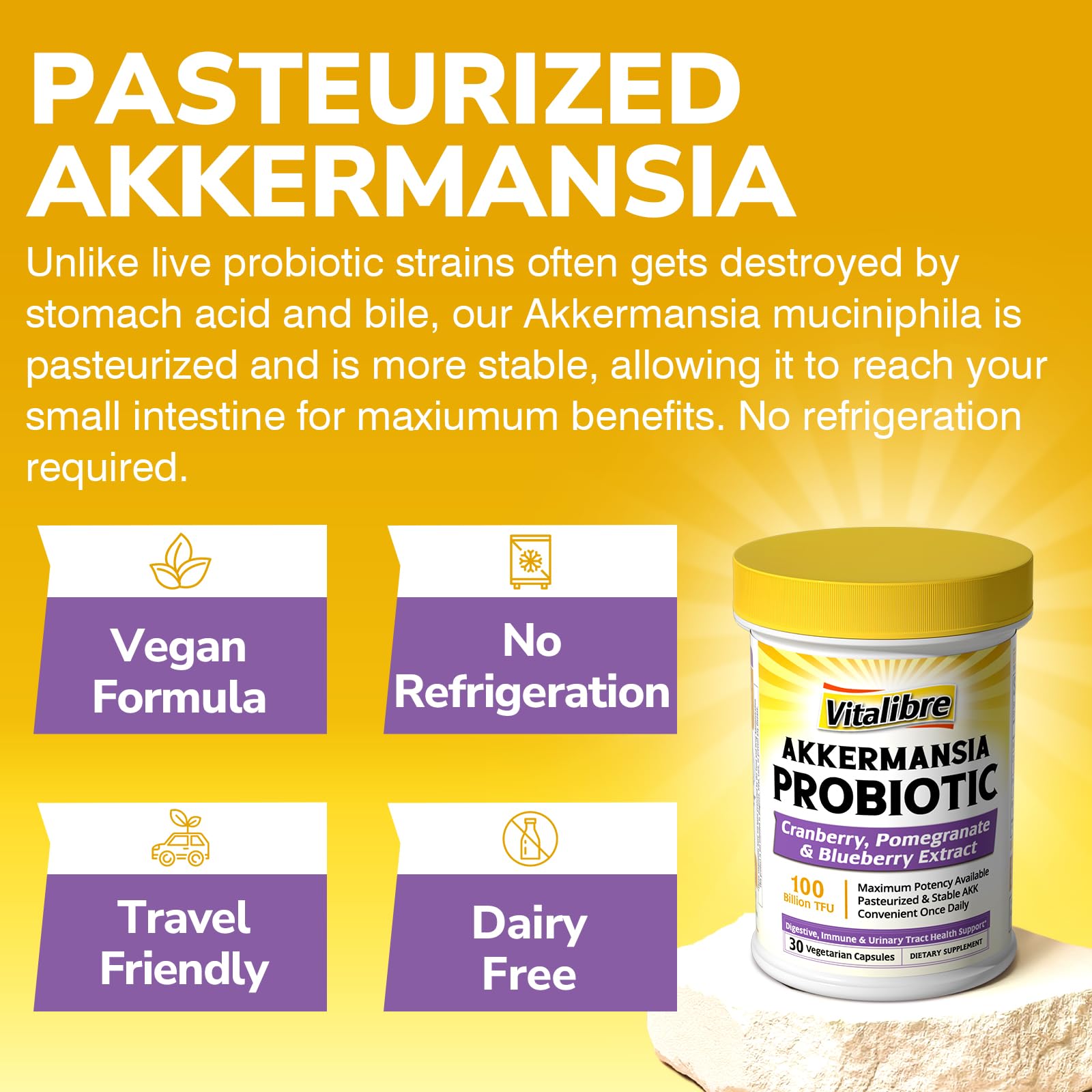 Vitalibre Akkermansia Probiotics 100B TFU - Pasteurized Muciniphila + Cranberry