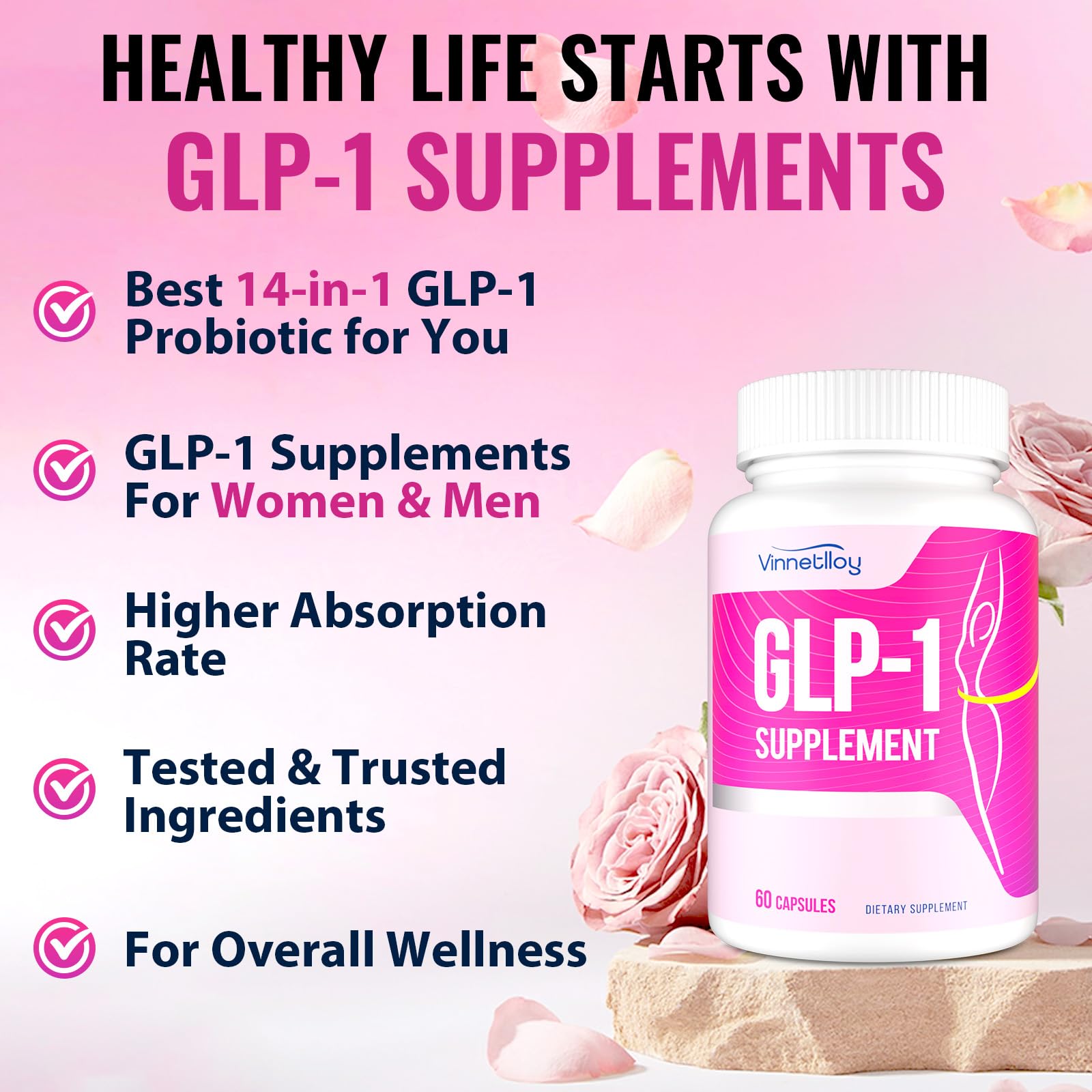 GLP ONE Supplement for Women & Men, GLP ONE Supplements Women, Probiotics with Akkermansia Probiotic, Natural GLP ONE for Immune, Digestion, Gut, GLP ONE Levels and Overall Health, Vegan - 60 Capsules