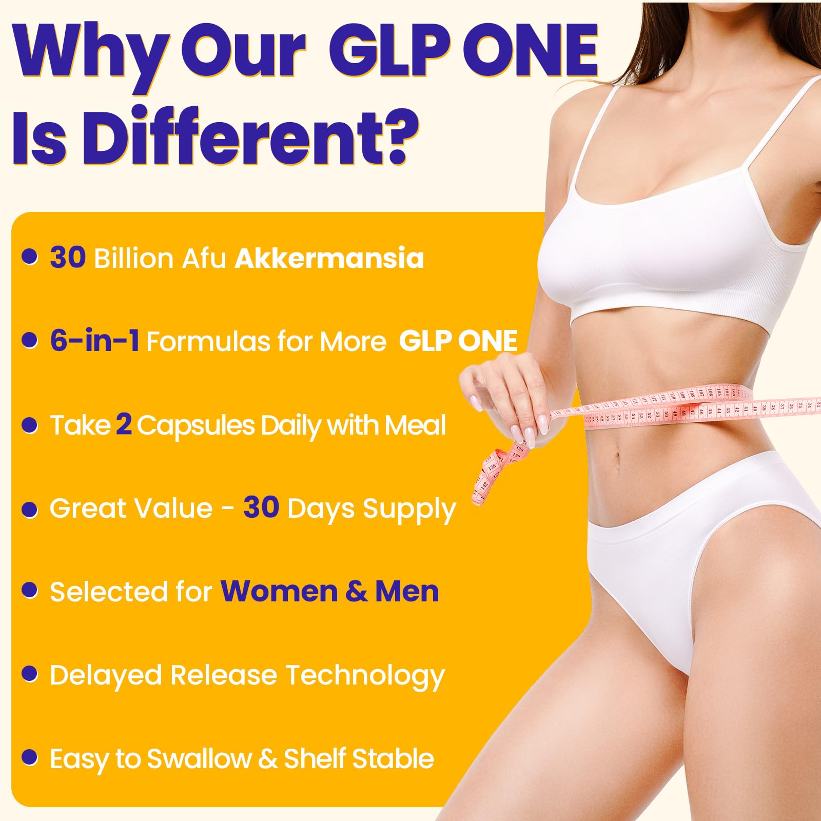 GLP ONE Probiotic with 300B AFU Akkermansia for Women & Men | 6-in-1 Formula – 60 Capsules