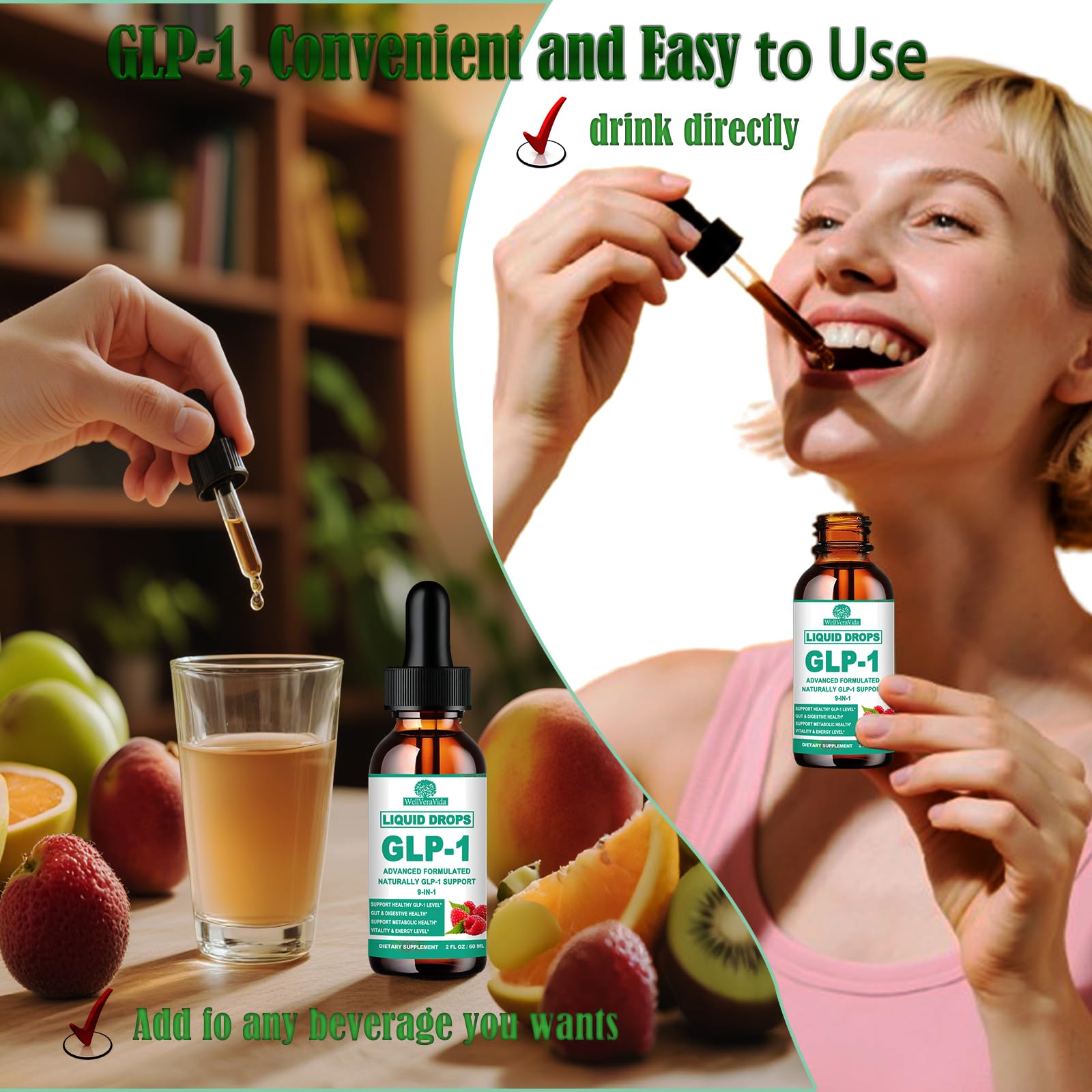 GLP-1 Supplements Drops | 9-in-1 Premium GLP1 Boost w. Berberine, Ceylon Cinnamon, Green Tea Extra- ct Eriocitrin, Naturally GLP 1 Support for Metabolism & Gut Digestion丨Raspberry, Sugar Free