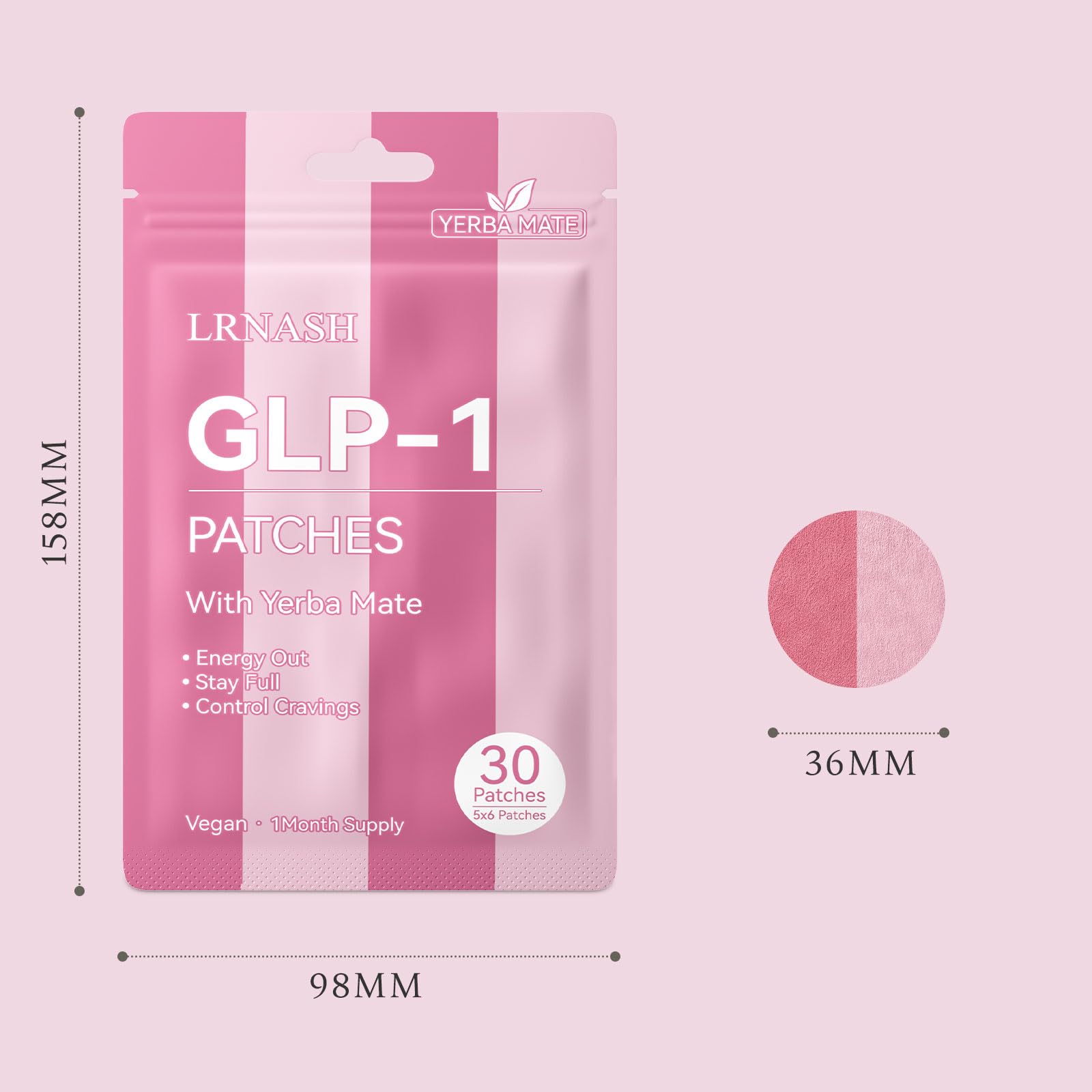 GLP-1 Patches with Yerba Mate for Men and Women – 2 Count (Pack of 30) | 60 Days Supply