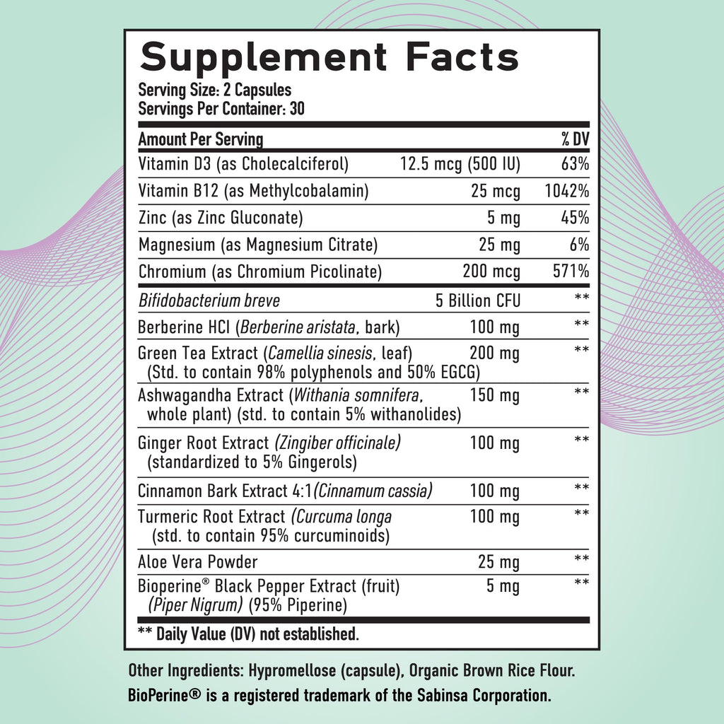 GLP-1 Support for Women | Nutritional Support with Probiotics, Berberine, Cinnamon & More | GLP 1 Supplement for Healthy GLP1 Activity, Digestive Health & Metabolic Balance | Non-GMO | 60 Ct.
