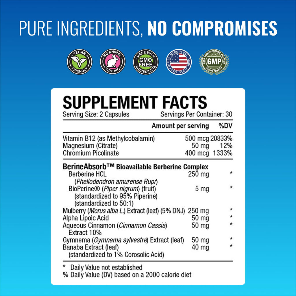Approved Science Glucoprin – 250 mg Berberine, Mulberry, Cinnamon | 60 Vegan Capsules | Pack of 6 | Made in USA