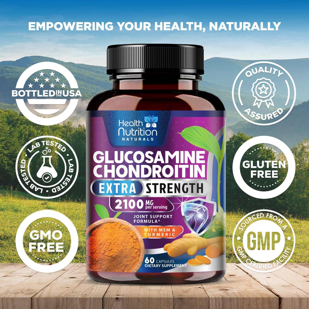 Glucosamine Chondroitin 2100mg – 3X Strength Joint Support (60 Capsules) – USA Bottled