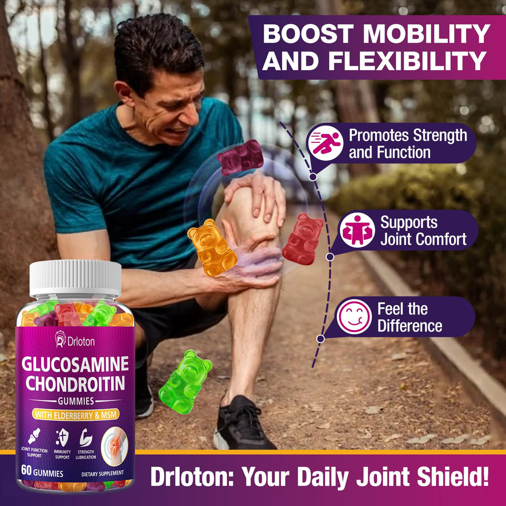 2-Pack 3000mg Glucosamine Chondroitin Gummies with MSM & Elderberry | Joint Health & Flexibility – 120 Gummies
