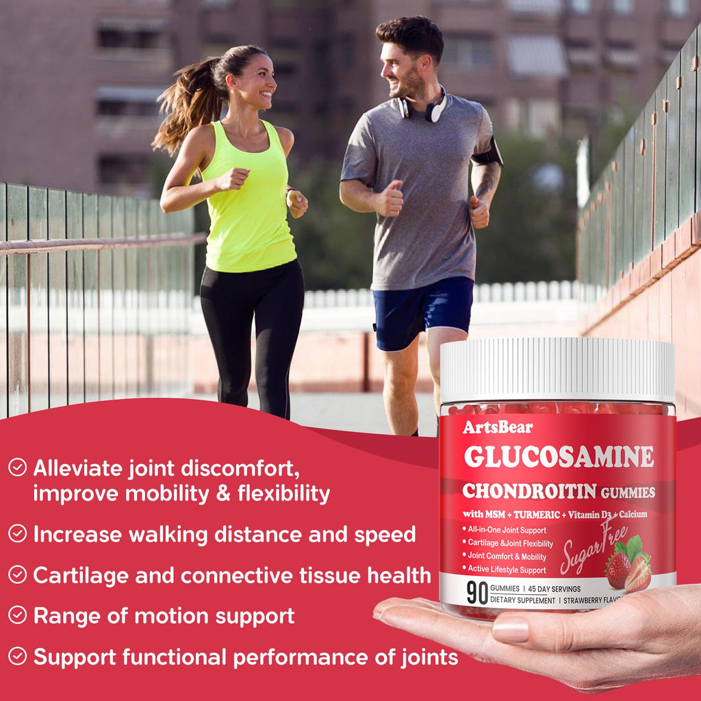 Glucosamine Chondroitin Gummies with MSM & Calcium – Joint Pain Relief & Cartilage Support (90 Count)