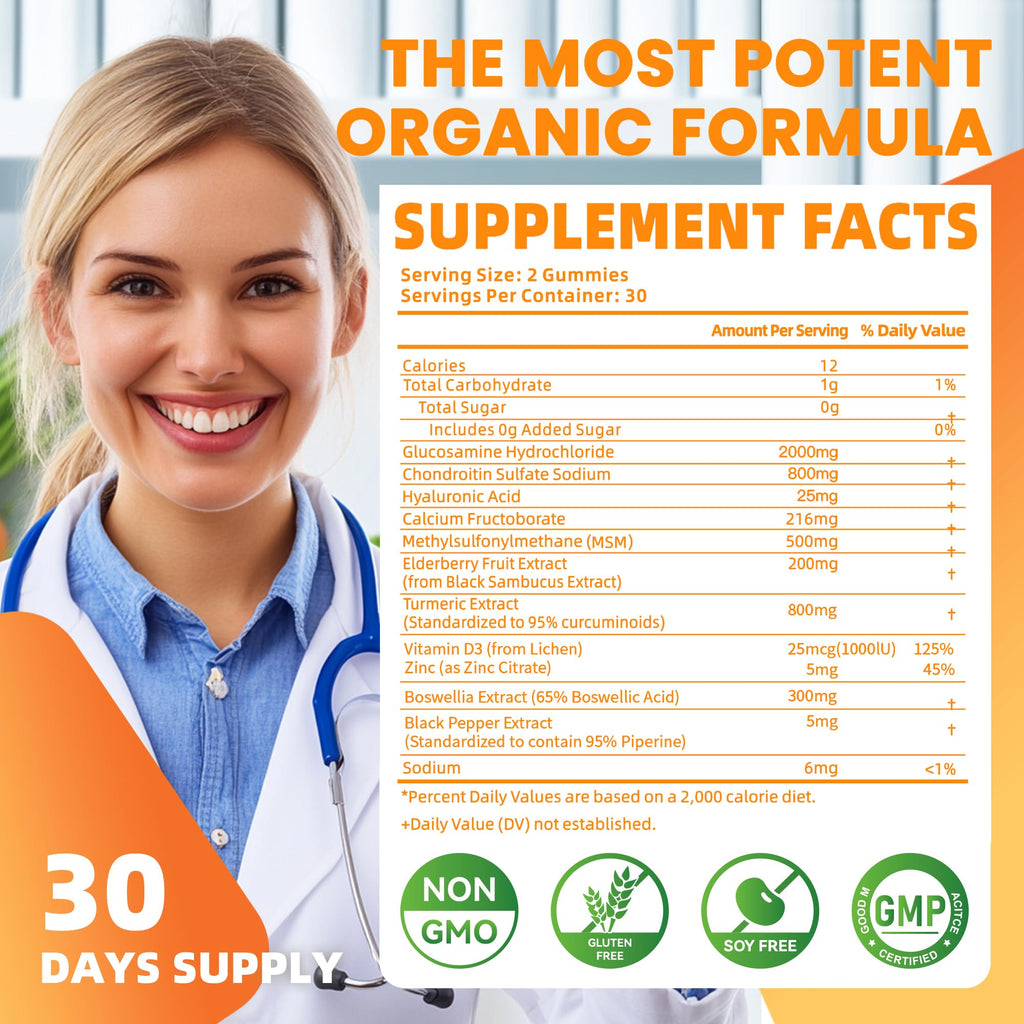 Best Glucosamine Chondroitin Gummies with MSM & Elderberry – Extra Strength Joint Support (Orange)