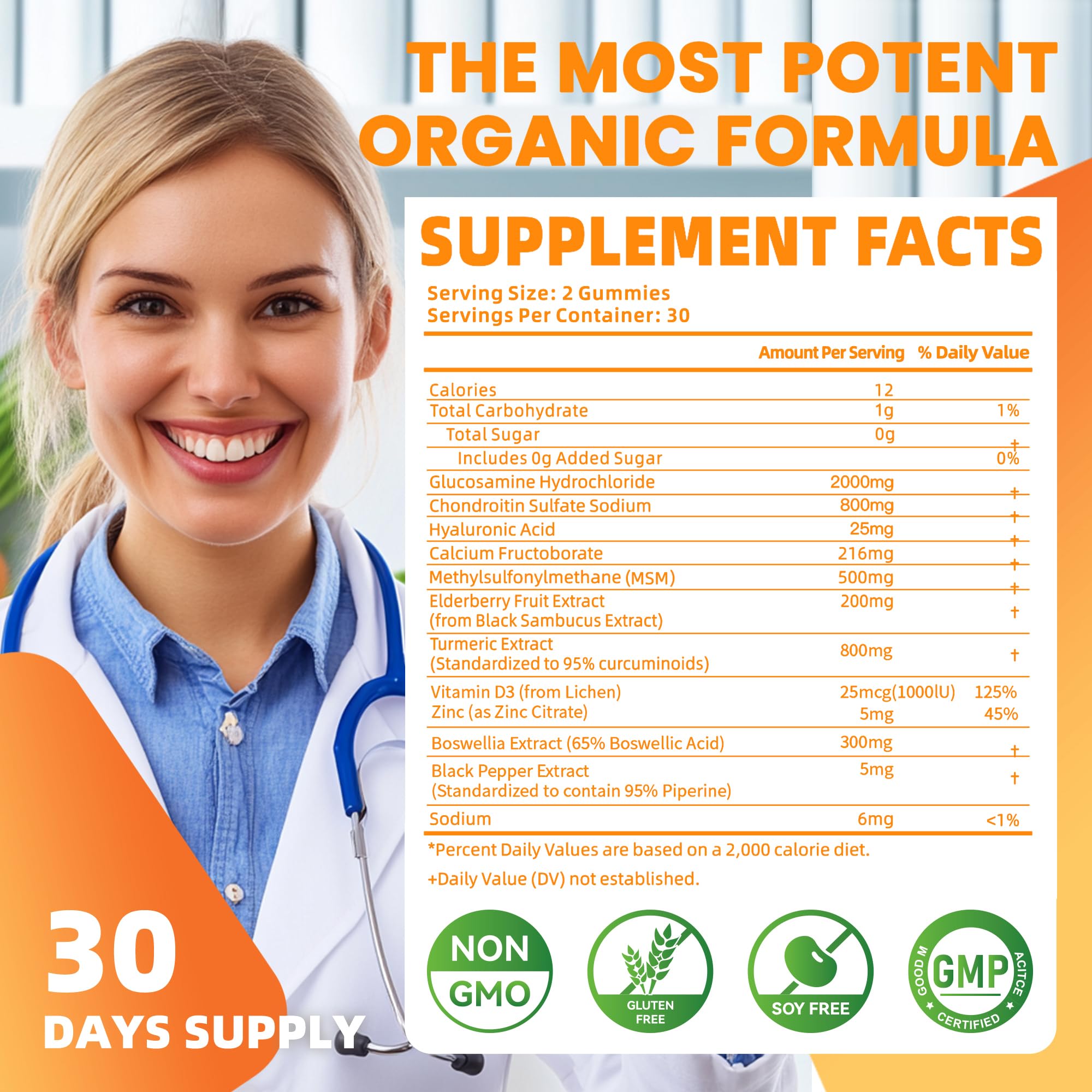 Best Glucosamine Chondroitin Gummies with MSM & Elderberry – Extra Strength Joint Support (Orange)