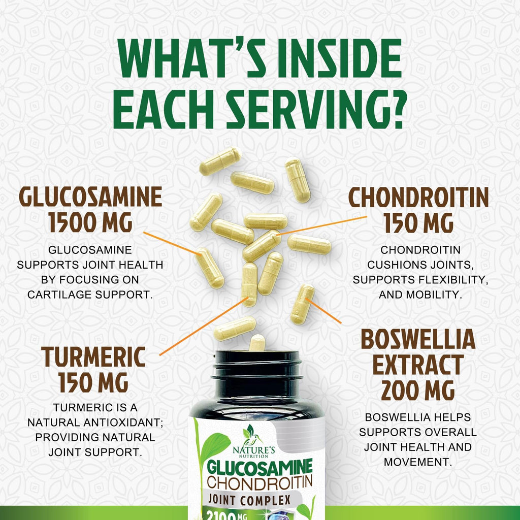 Glucosamine Chondroitin MSM 2100mg – 3x Strength Joint Support for Men & Women | Turmeric & Boswellia – 180 Capsules
