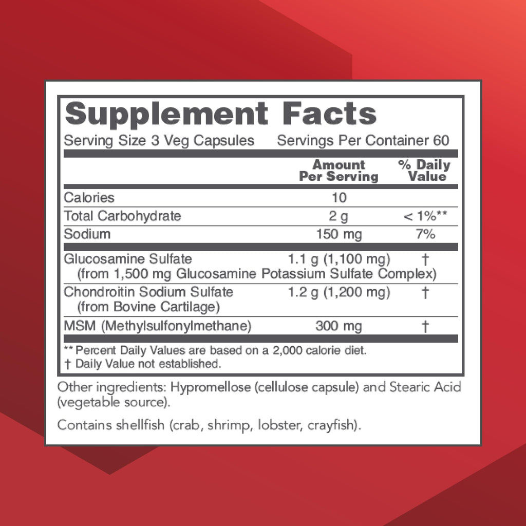 Protocol Glucosamine & Chondroitin with MSM - Joint Support (180 Veg Caps) - Non-GMO & Dairy Free