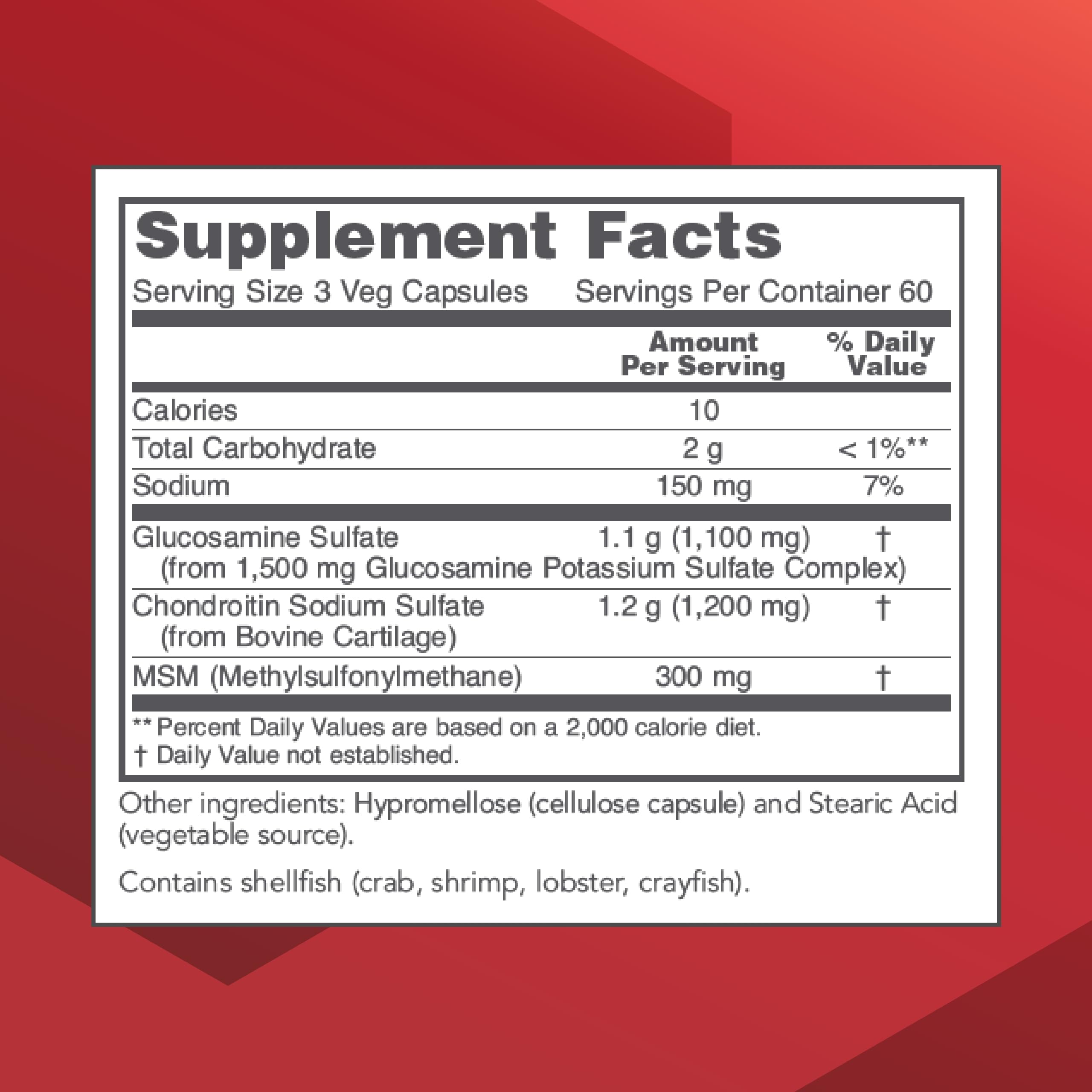 Protocol Glucosamine & Chondroitin with MSM - Joint Support (180 Veg Caps) - Non-GMO & Dairy Free