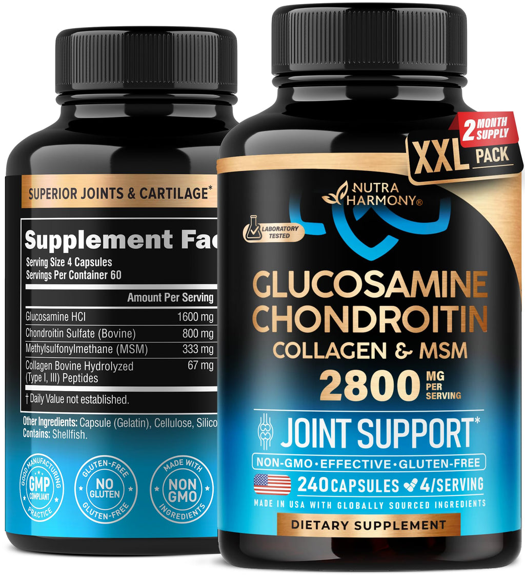 Glucosamine Chondroitin MSM Collagen – Joint Support (240 Caps) | Made in USA