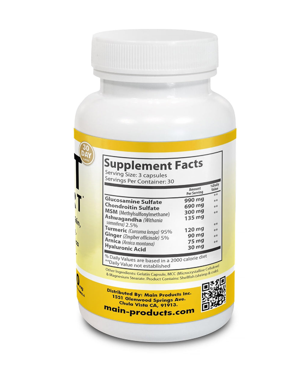 Joint Support 2430mg – Glucosamine, Chondroitin, MSM, Hyaluronic Acid (90 Capsules)