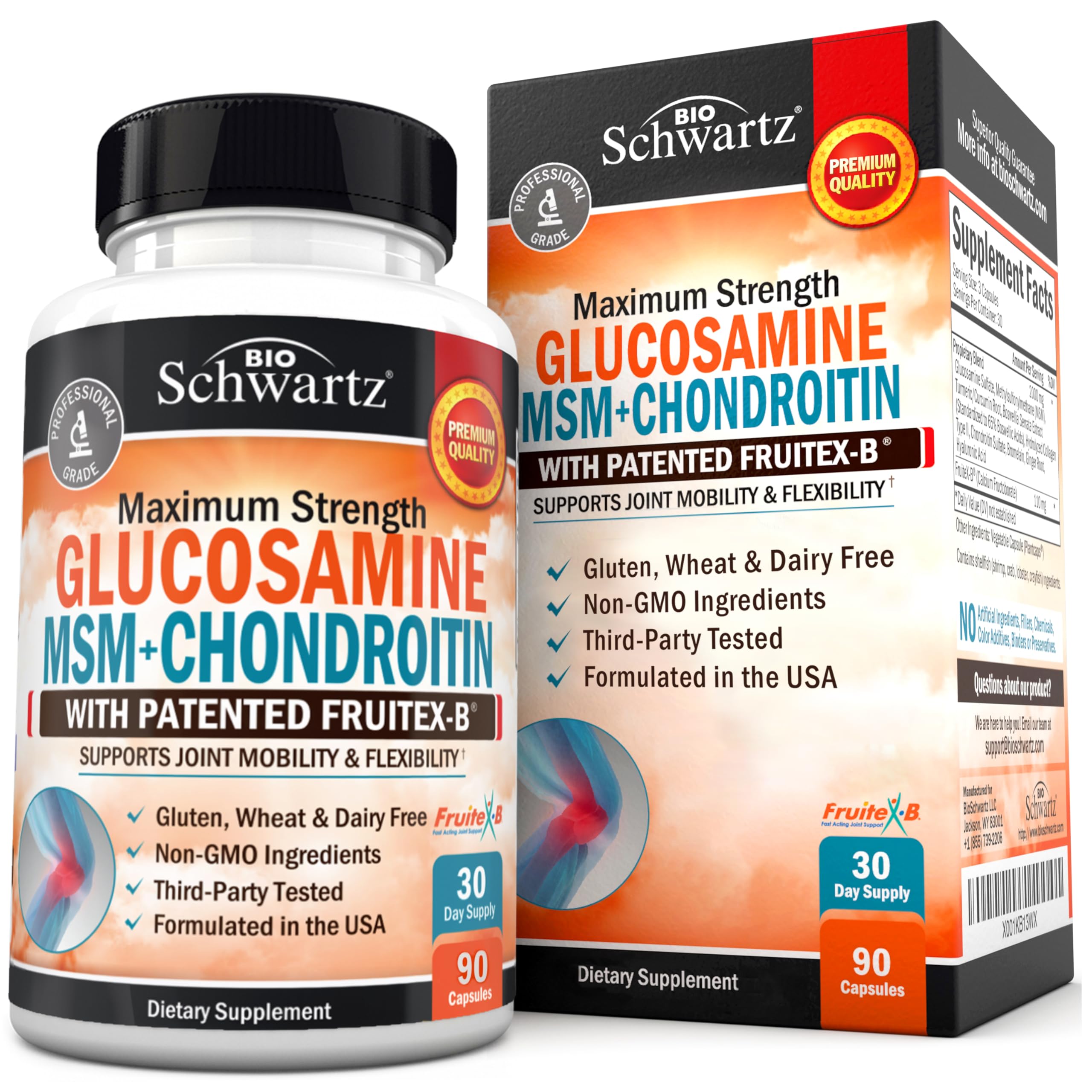 Glucosamine Chondroitin MSM Joint Support – Collagen, Turmeric, Hyaluronic Acid | Gluten Free, Non-GMO 90 Capsules