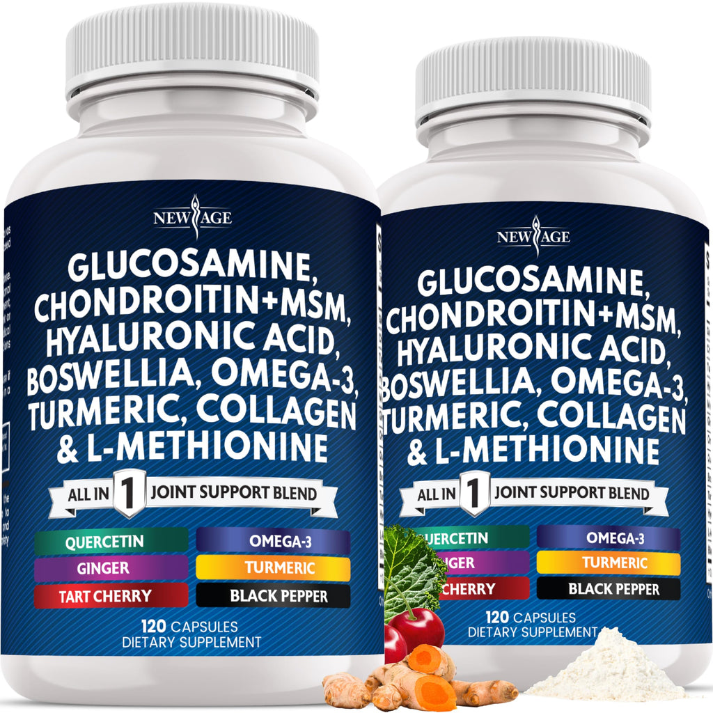Glucosamine Chondroitin MSM, Turmeric Curcumin, Collagen, Hyaluronic Acid & Omega-3 – 240 Count