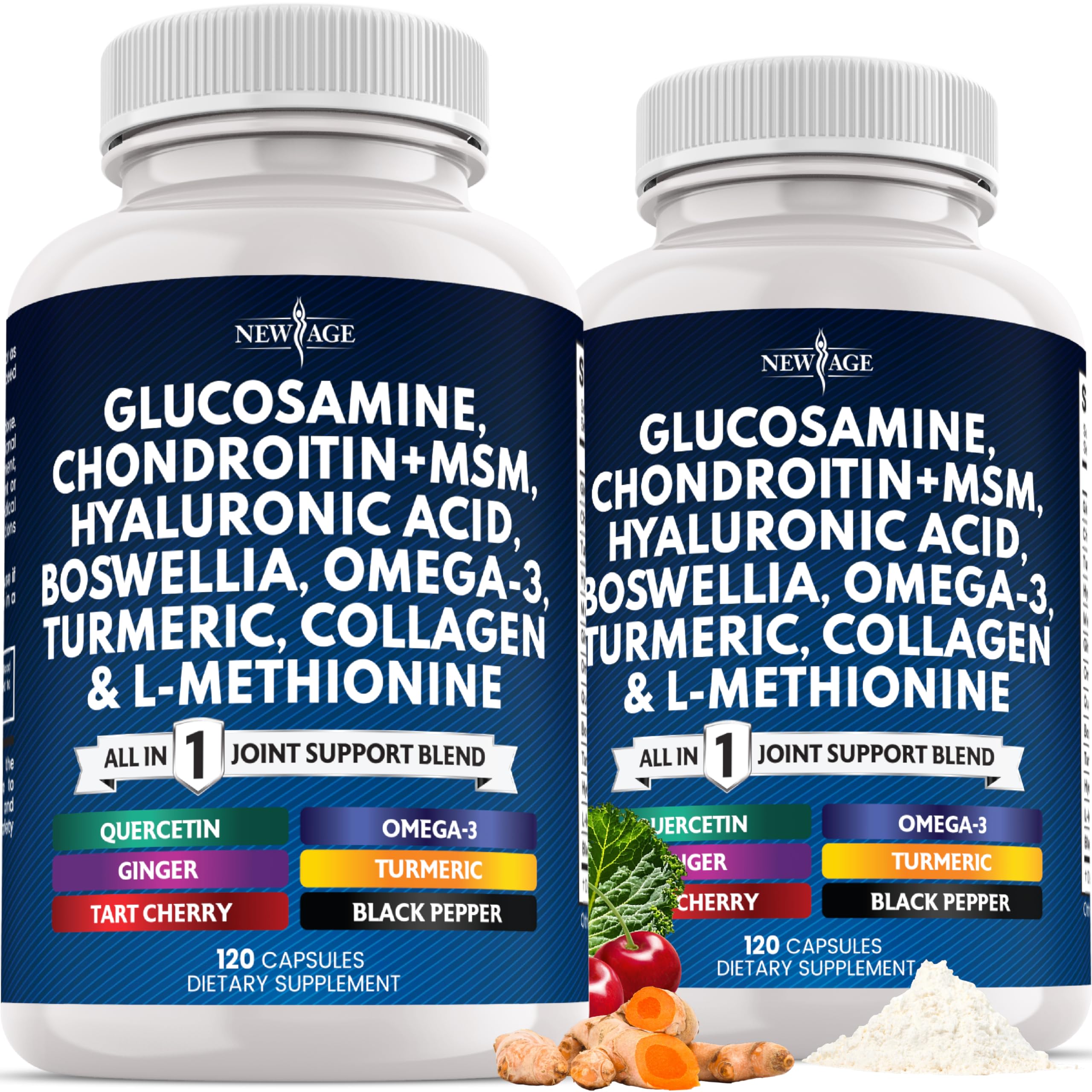 Glucosamine Chondroitin MSM, Turmeric Curcumin, Collagen, Hyaluronic Acid & Omega-3 – 240 Count