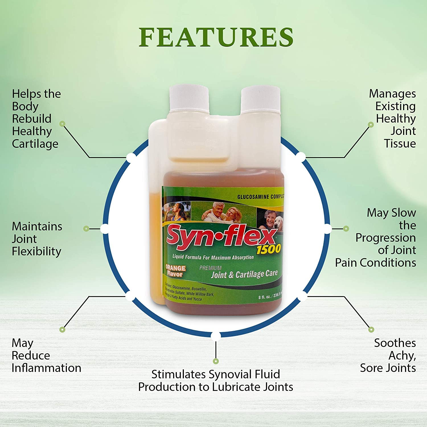 1500mg Liquid Glucosamine & Chondroitin - Orange Flavor - Joint & Cartilage Support (32 Day Supply)