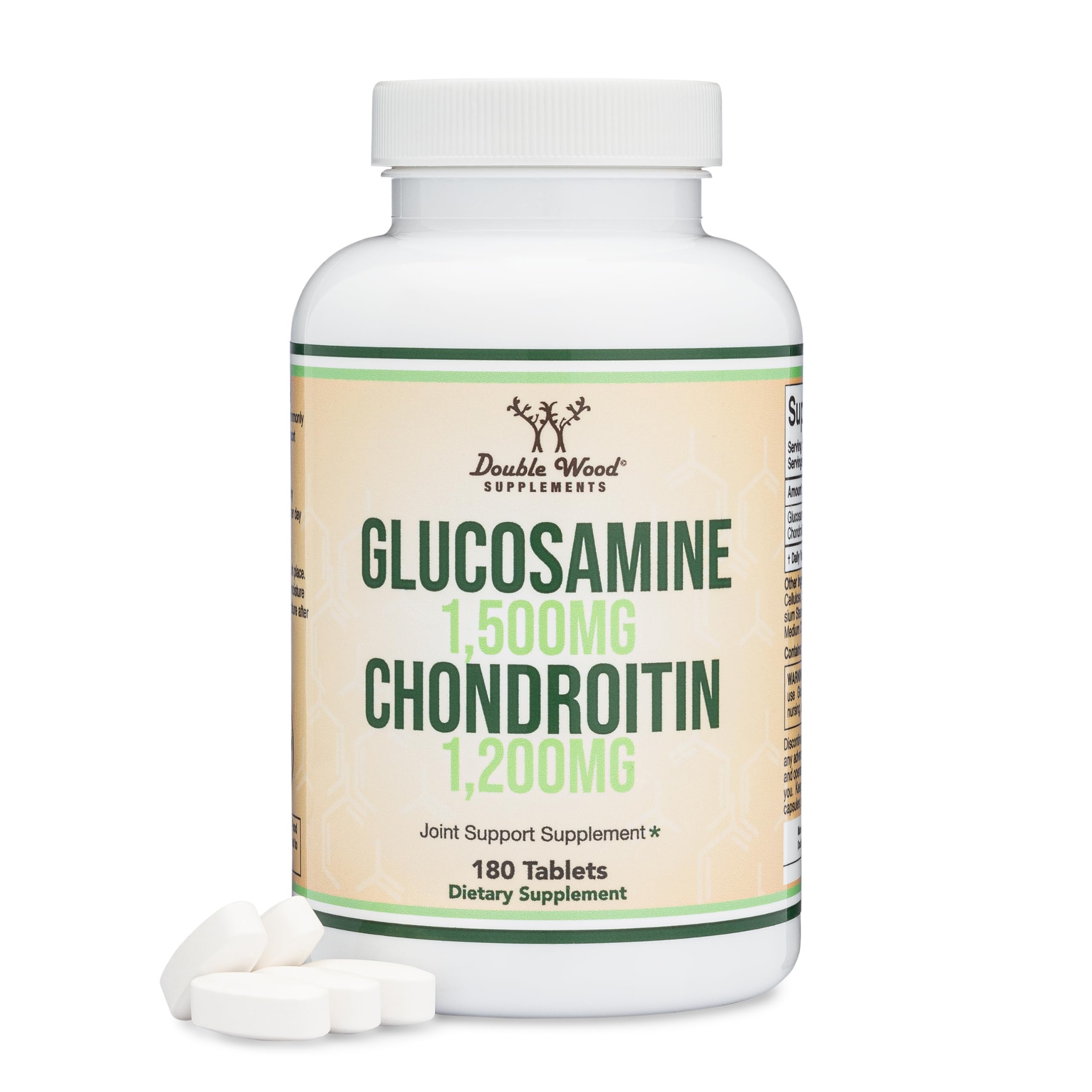 Glucosamine Chondroitin Triple Strength 1500/1200mg – 180 Tablets | Gluten Free, Non-GMO | Double Wood