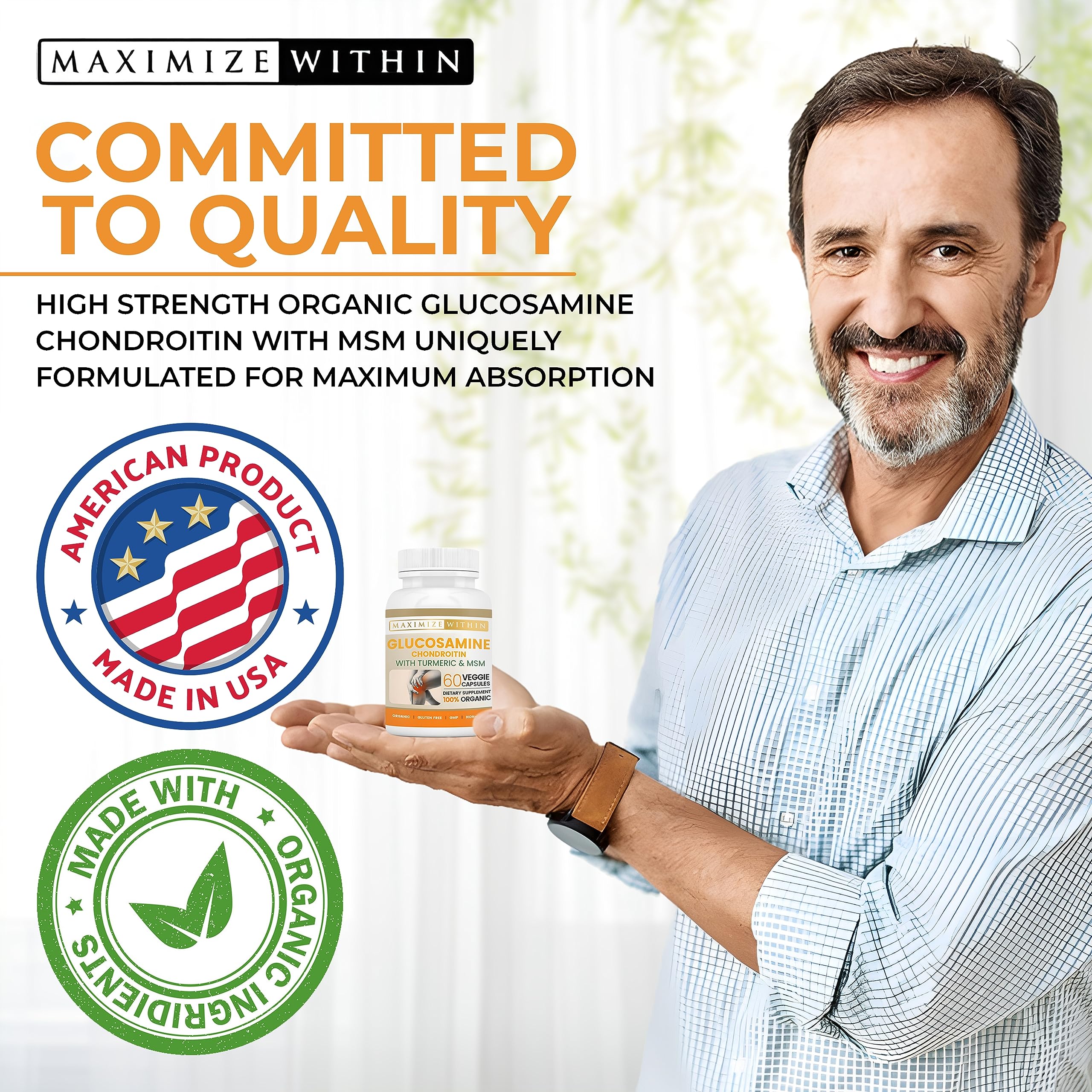 Glucosamine Chondroitin Turmeric MSM for Healthy Joints – 60 Veggie Caps (2-Pack)