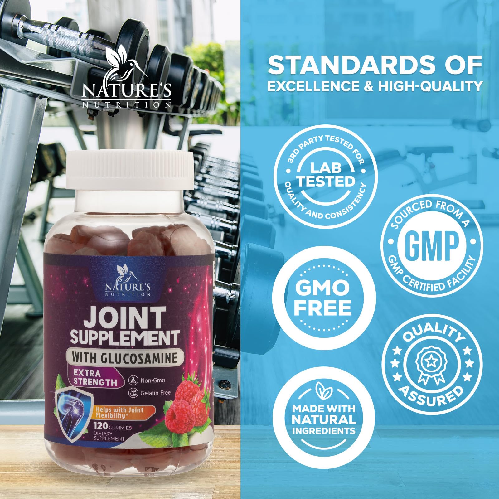 Nature's Nutrition Joint Support Gummies – Glucosamine & Vitamin E, 120 Gummies