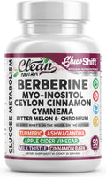 Clean Nutra GlucoShift Berberine Complex – Berberine HCl with Ceylon Cinnamon, Myo-Inositol, Gymnema, Bitter Melon & Chromium | 90 Capsules | Vegan, Gluten-Free, Non-GMO