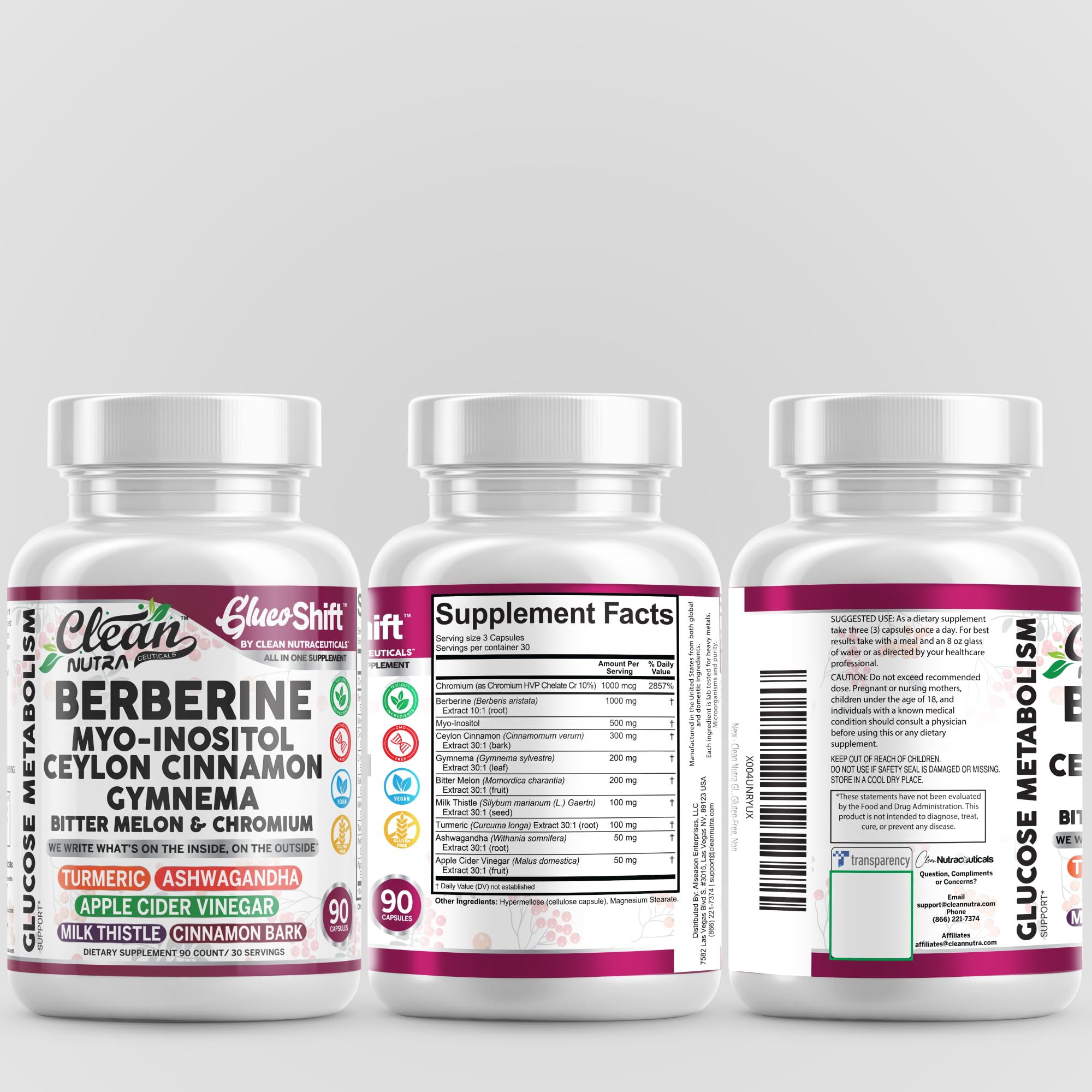 Clean Nutra GlucoShift Berberine Complex – Berberine HCl with Ceylon Cinnamon, Myo-Inositol, Gymnema, Bitter Melon & Chromium | 90 Capsules | Vegan, Gluten-Free, Non-GMO