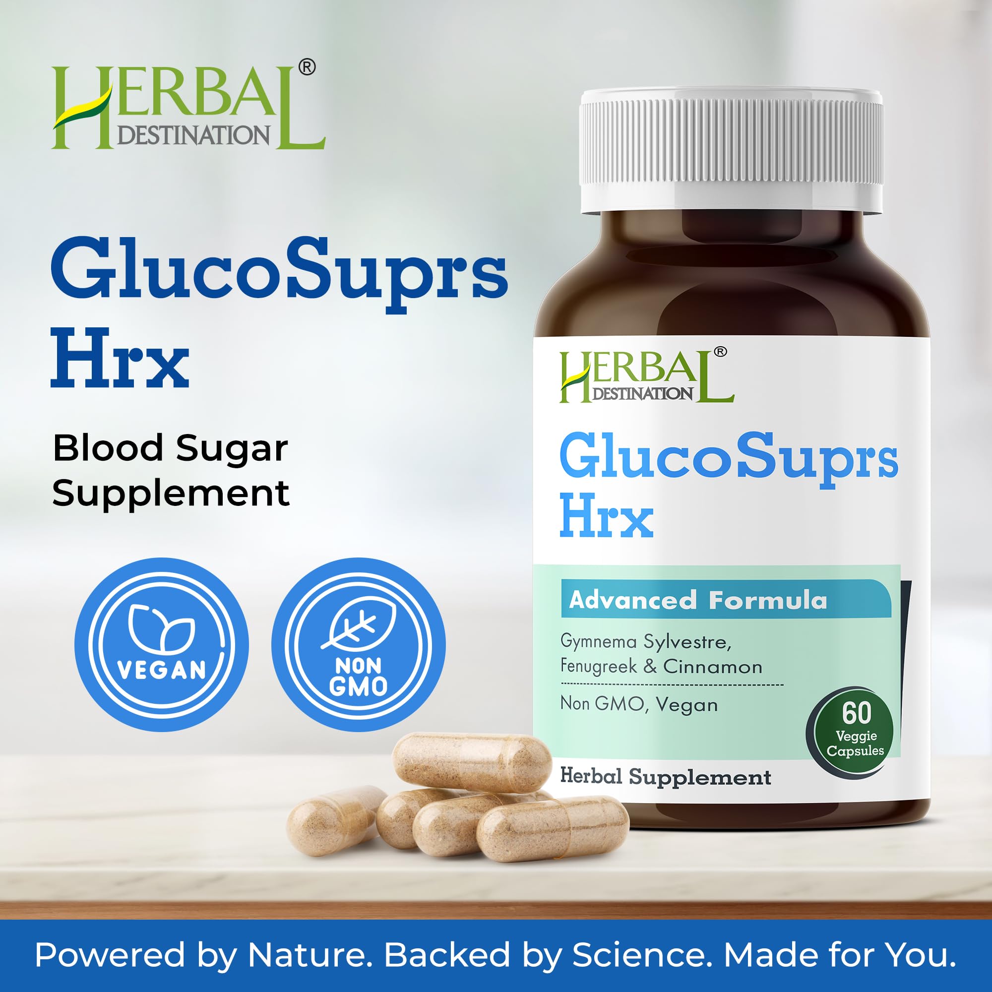 GlucoSuprs Hrx - Herbal Blend with Gymnema, Cinnamon & More | 60 Capsules