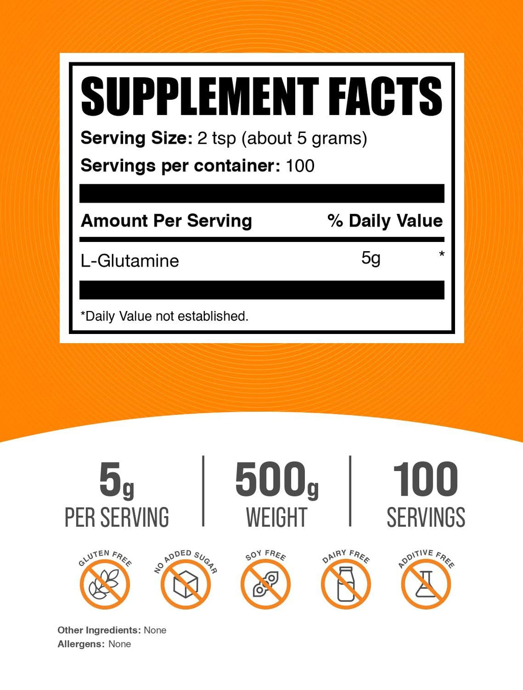 BulkSupplements L-Glutamine Powder – 5g Per Serving, 500g, Unflavored & Gluten Free