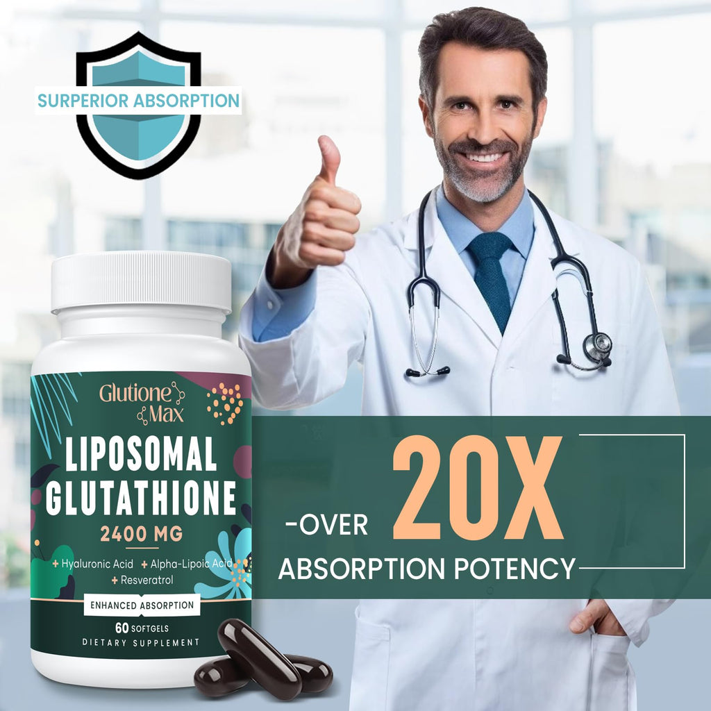 8-in-1 Liposomal Glutathione 2400 MG – High-Absorption Antioxidant Formula (120 Softgels) with Hyaluronic Acid, Alpha-Lipoic Acid & Resveratrol