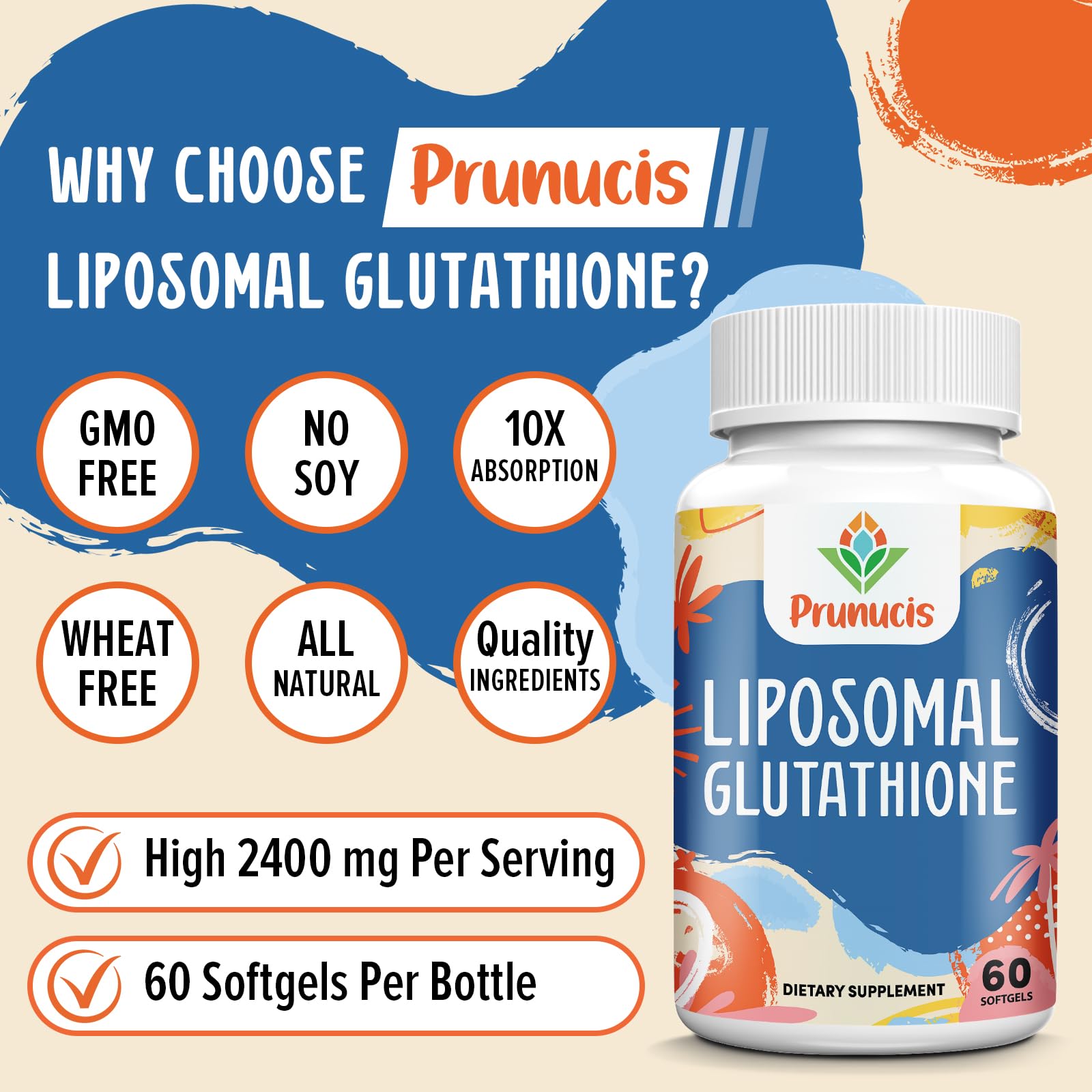 2400MG Liposomal Glutathione with Vitamin C, Milk Thistle & Alpha-Lipoic Acid - 120 Softgels