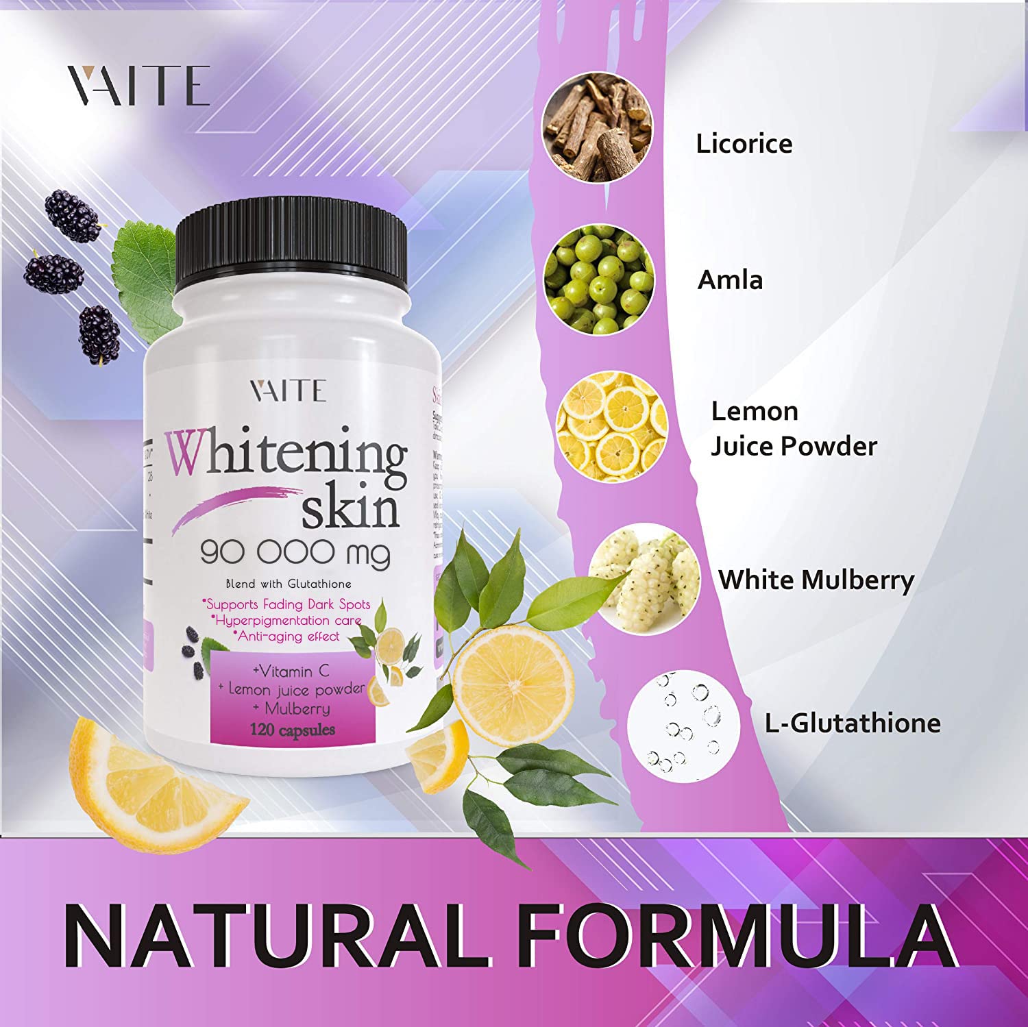 Glutathione Whitening Pills - 90,000 mg | Vegan Skin Care Supplement for Dark Spots, Acne Scars & Anti-Aging - 120 Capsules