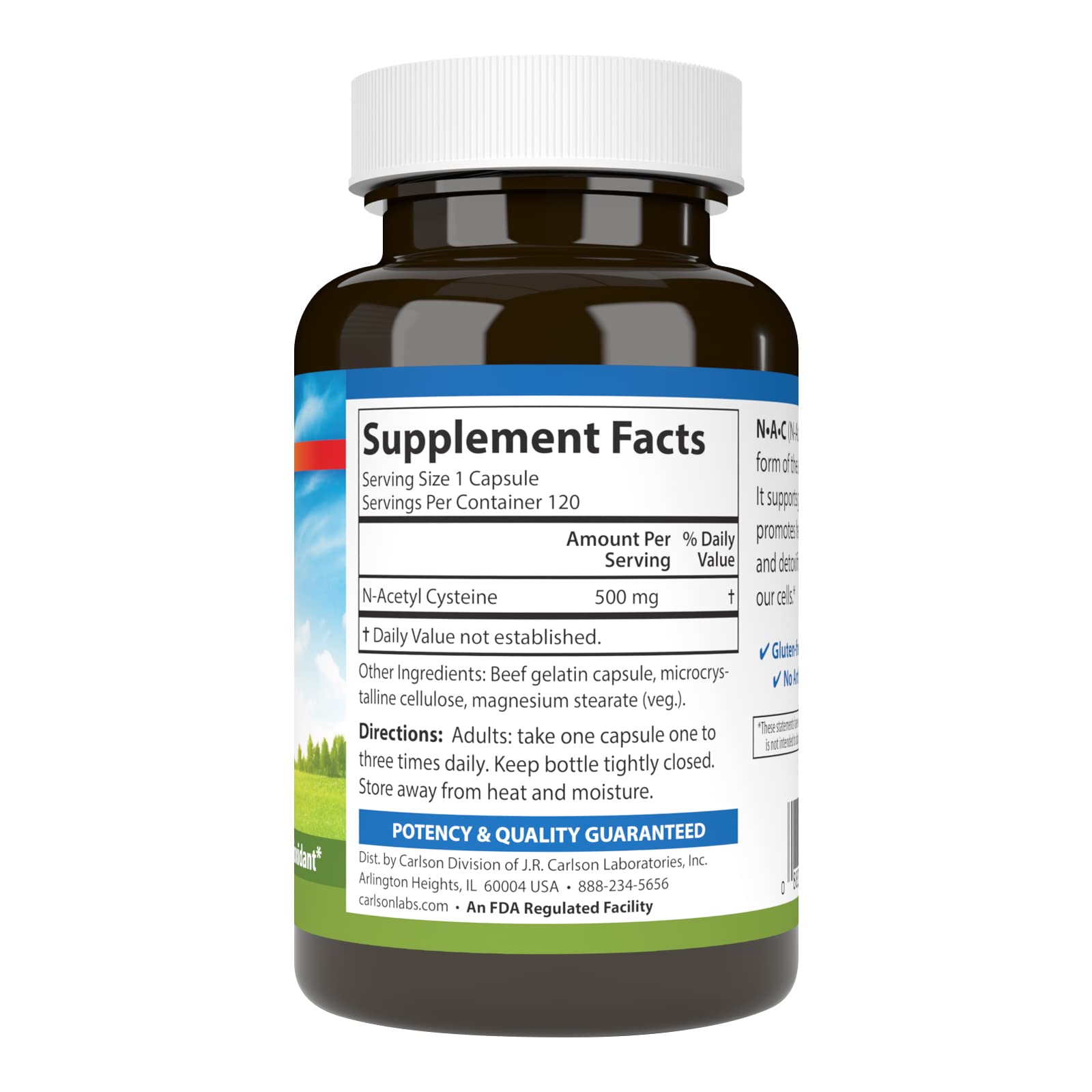 Carlson NAC 500mg – N-Acetyl Cysteine for Liver Health & Immune Support | 120 Vegetarian Capsules