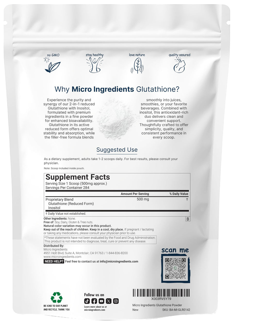 Glutathione Supplement - Reduced Glutathione with Inositol, 5 oz, Vegan