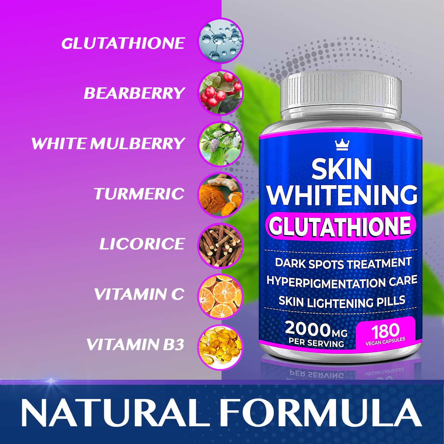 Glutathione Whitening Pills - 180 Capsules | 2000mg Glutathione