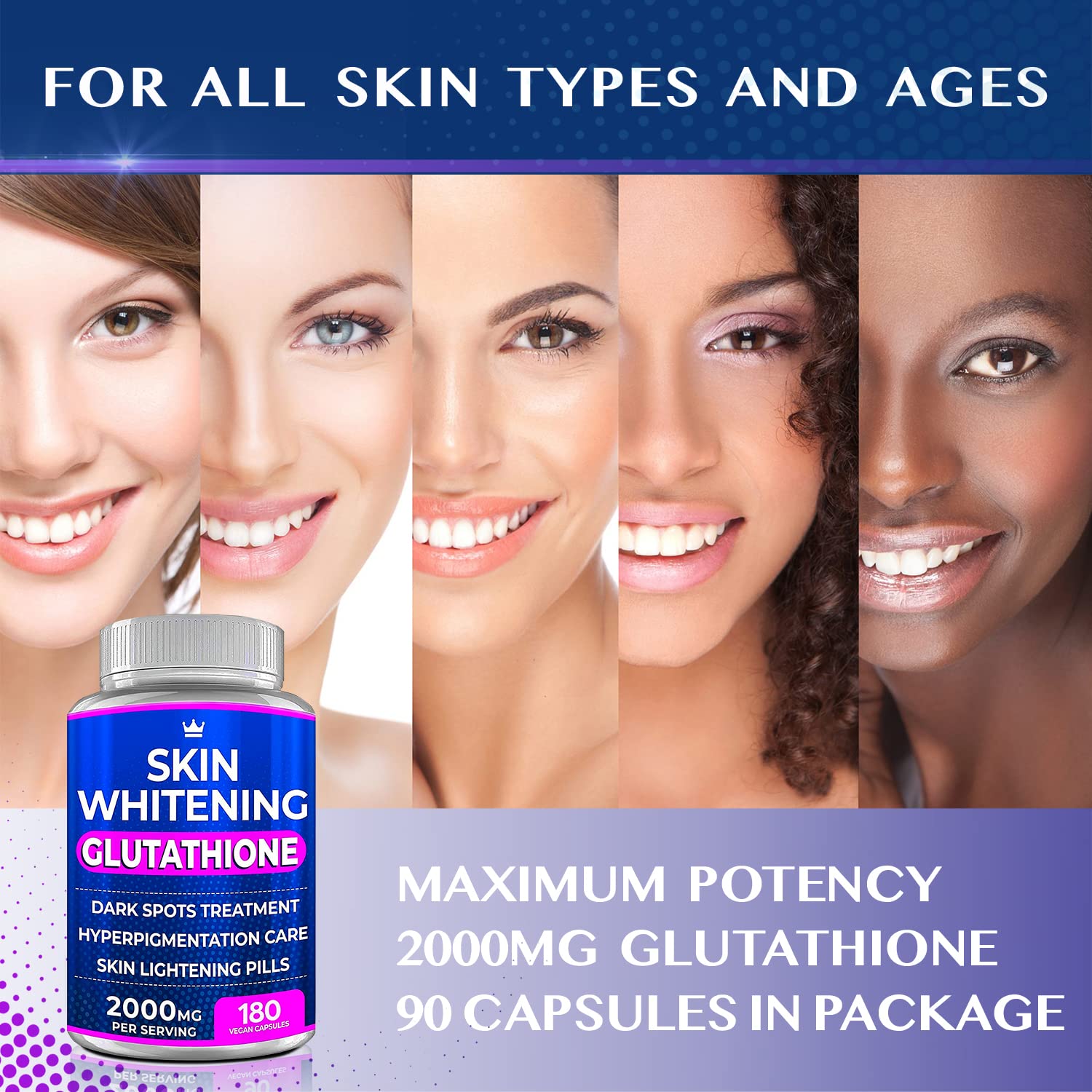 Glutathione Whitening Pills - 180 Capsules | 2000mg Glutathione