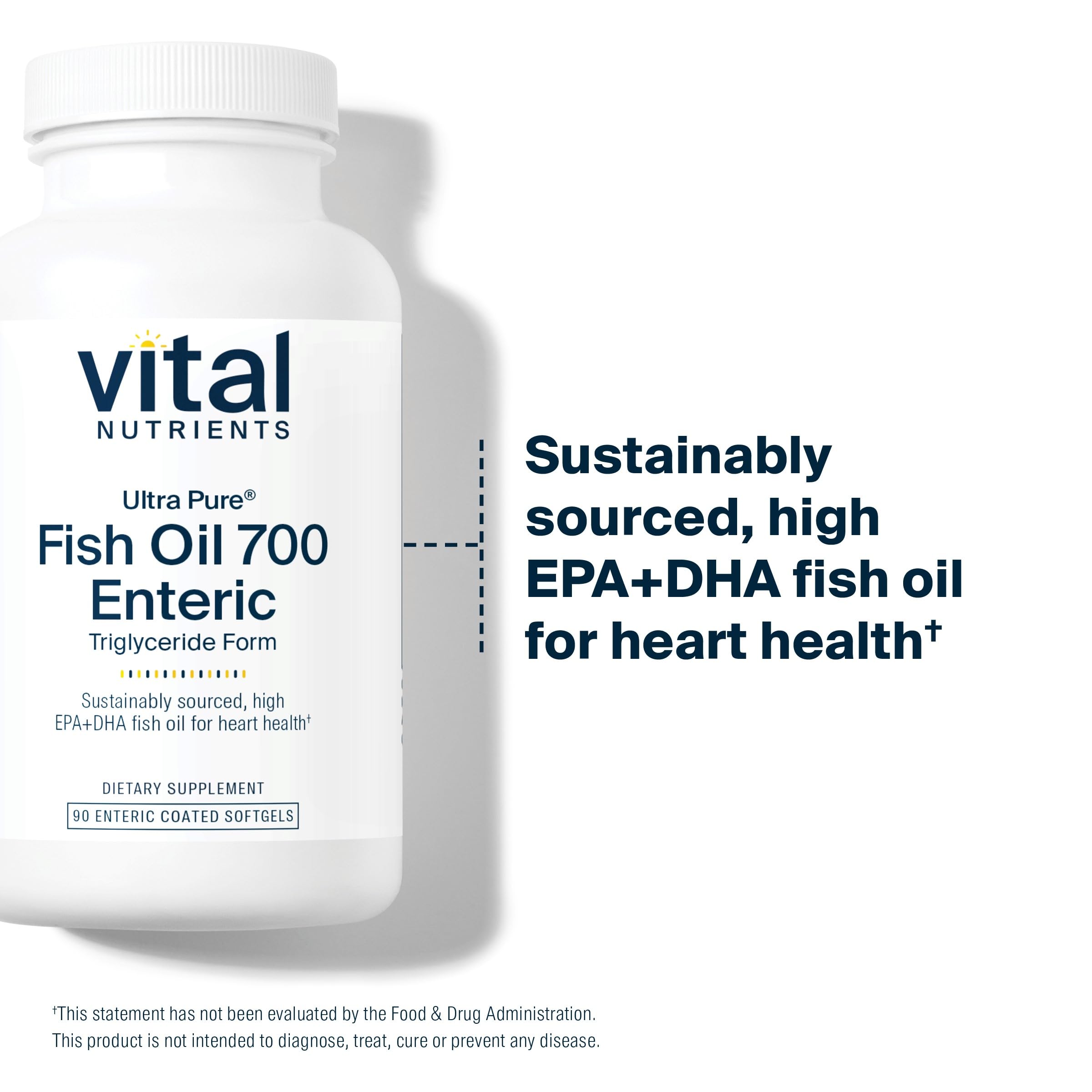 Vital Nutrients Ultra Pure Fish Oil 700 Enteric Coated – Heart, Brain & Immune Support | 90 Count