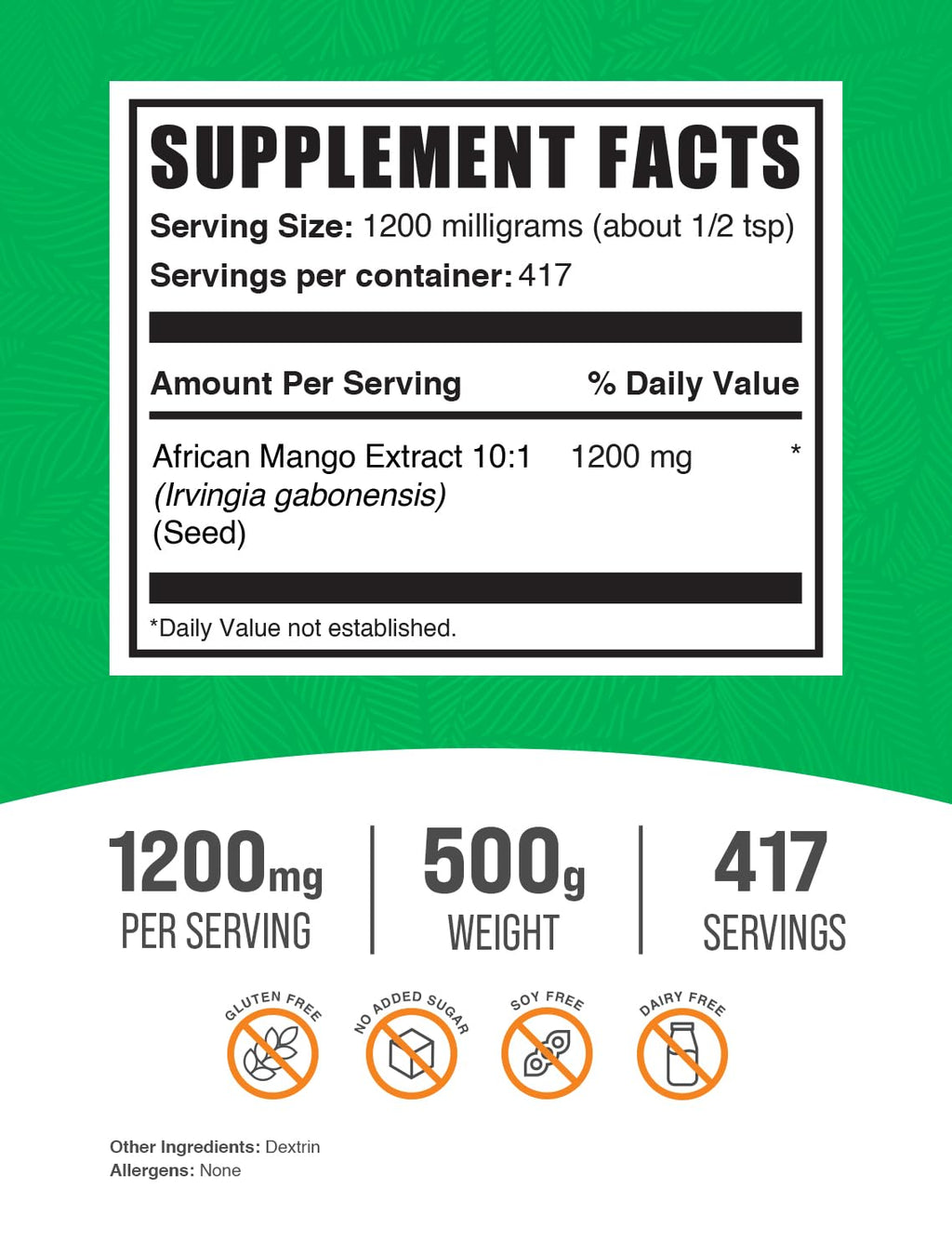 African Mango Extract Powder (Irvingia Gabonensis) - Gluten Free, 500g | BulkSupplements
