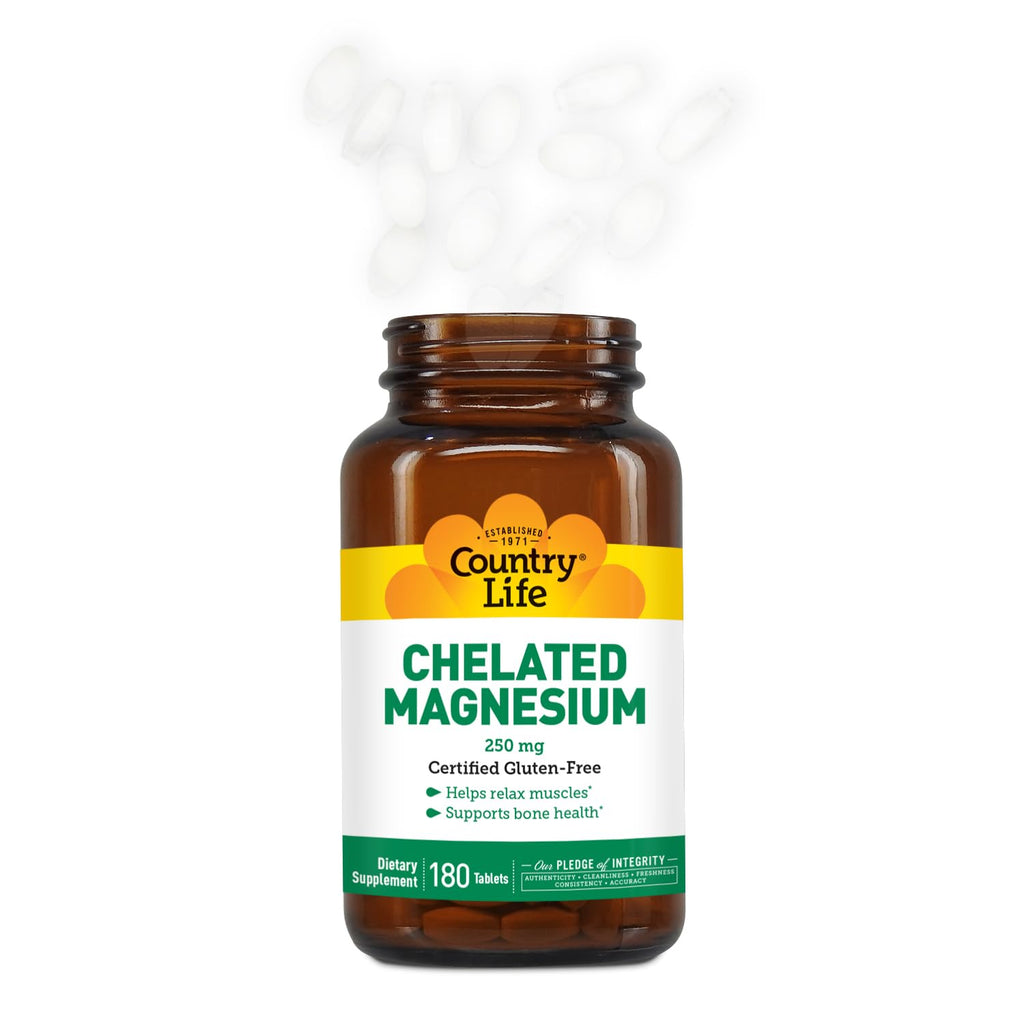 Country Life Chelated Magnesium 250mg - Supports Heart, Bone & Muscle Health | Vegan-Friendly, Gluten-Free